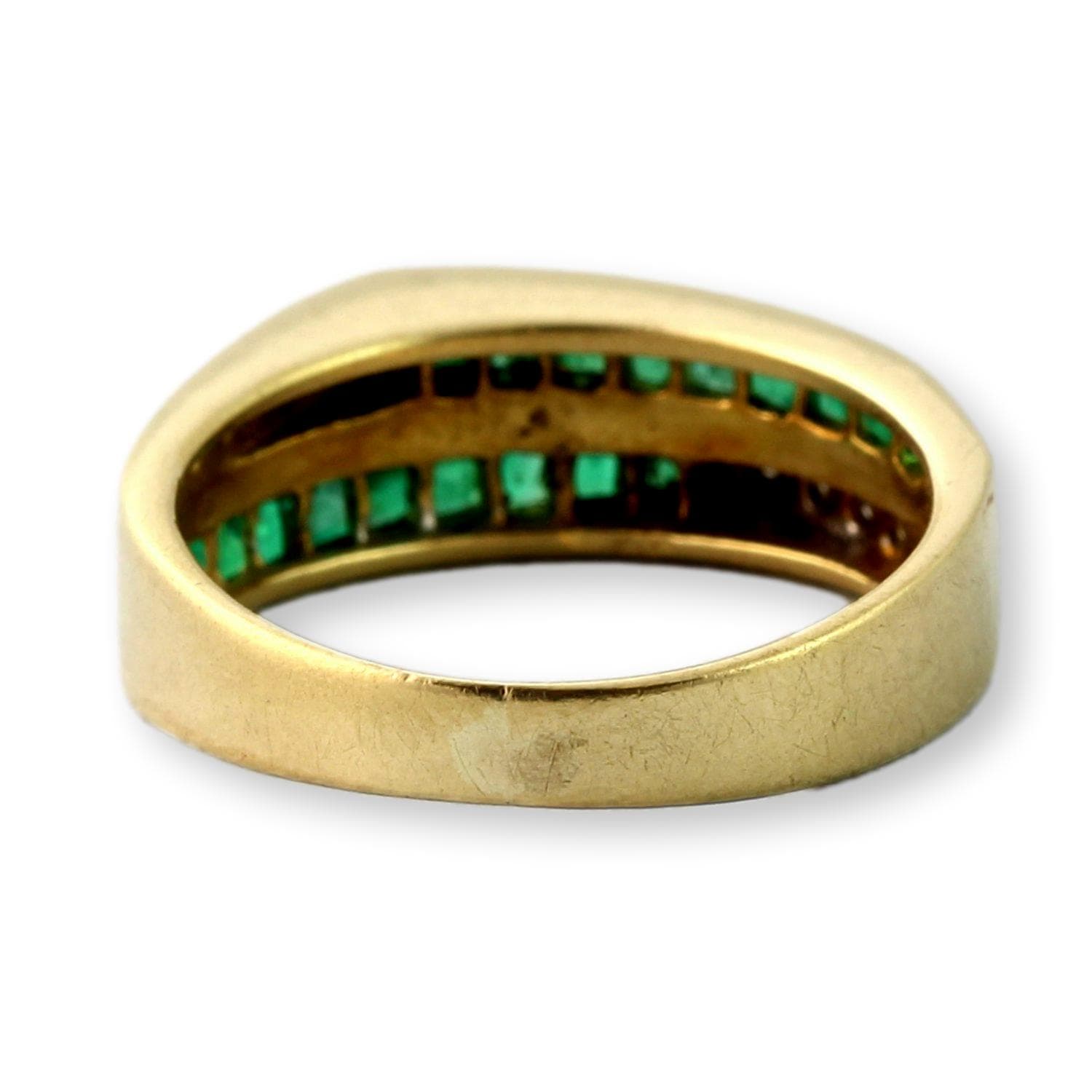 18K Yellow Gold Diamond & Emerald Ring – Tiered Deco-Inspired Design - Size 5.25 - Thumbnail 7