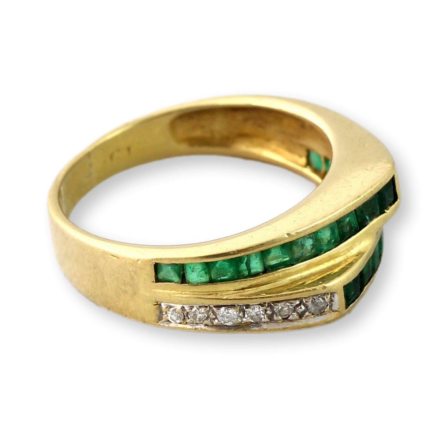 18K Yellow Gold Diamond & Emerald Ring – Tiered Deco-Inspired Design - Size 5.25 - Thumbnail 4