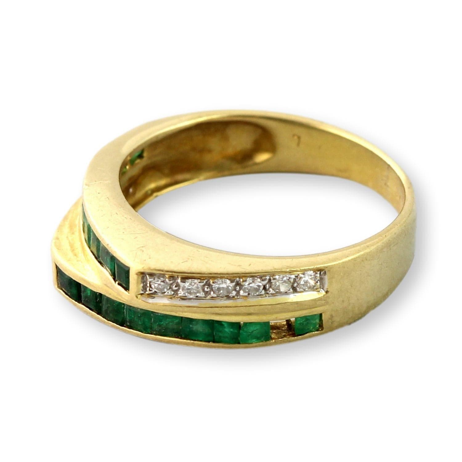 18K Yellow Gold Diamond & Emerald Ring – Tiered Deco-Inspired Design - Size 5.25 - Thumbnail 3