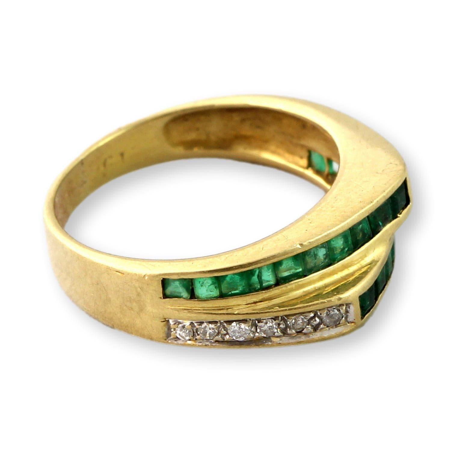 18K Yellow Gold Diamond & Emerald Ring – Tiered Deco-Inspired Design - Size 5.25 - Thumbnail 6