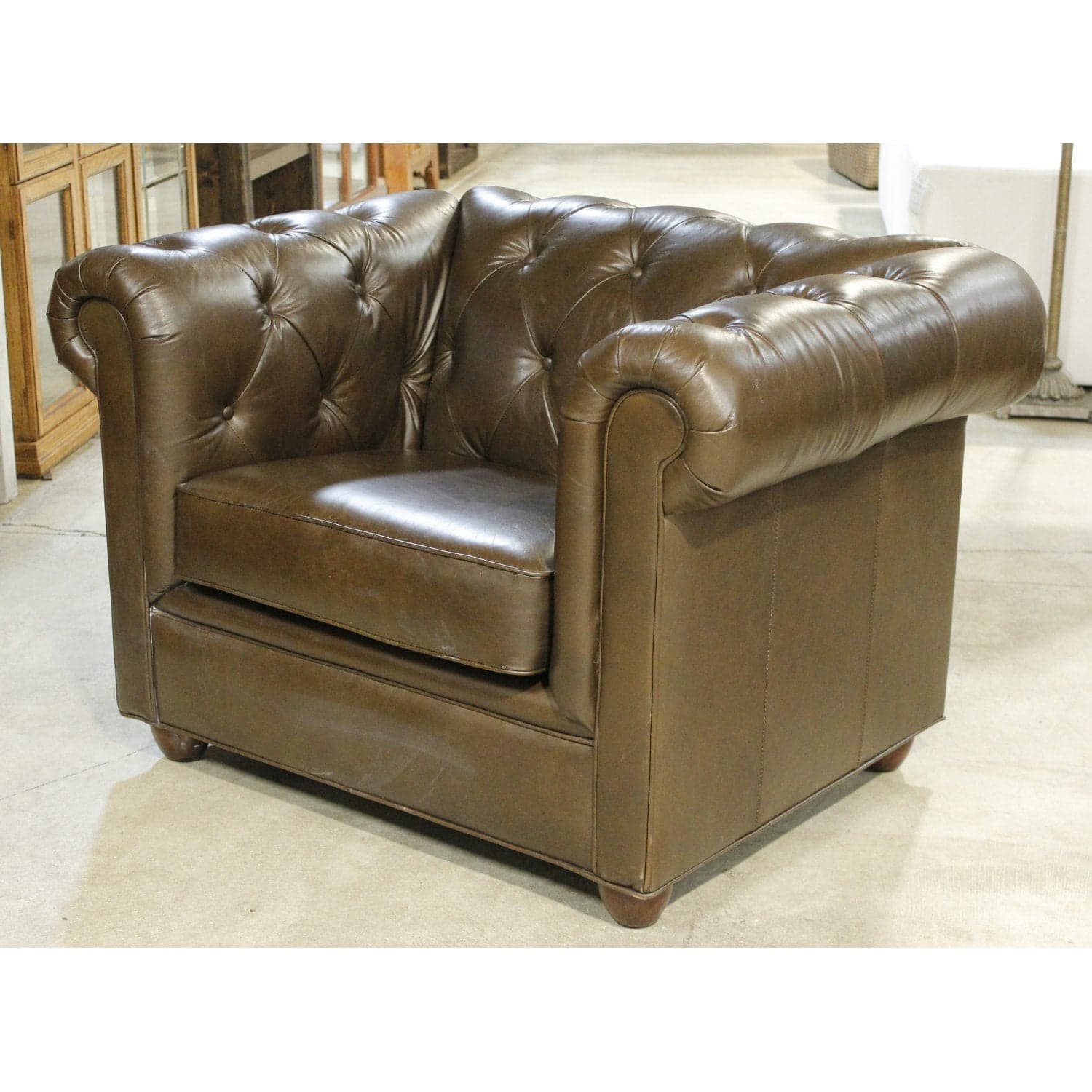 Pottery Barn Brown Leather Chesterfield Club Chair - Brown - Thumbnail 3