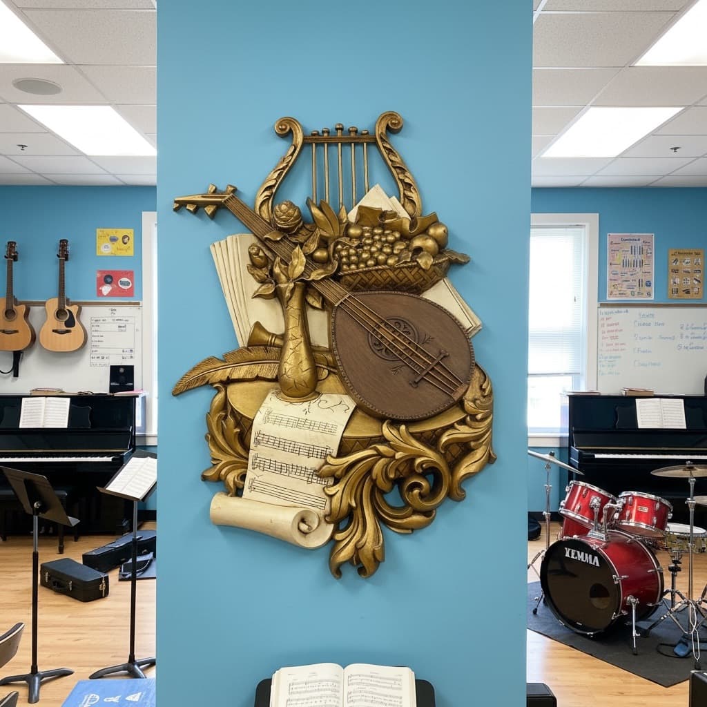 Vintage Musical Wall Art Plaque with Instruments and Sheet Music - Thumbnail 3