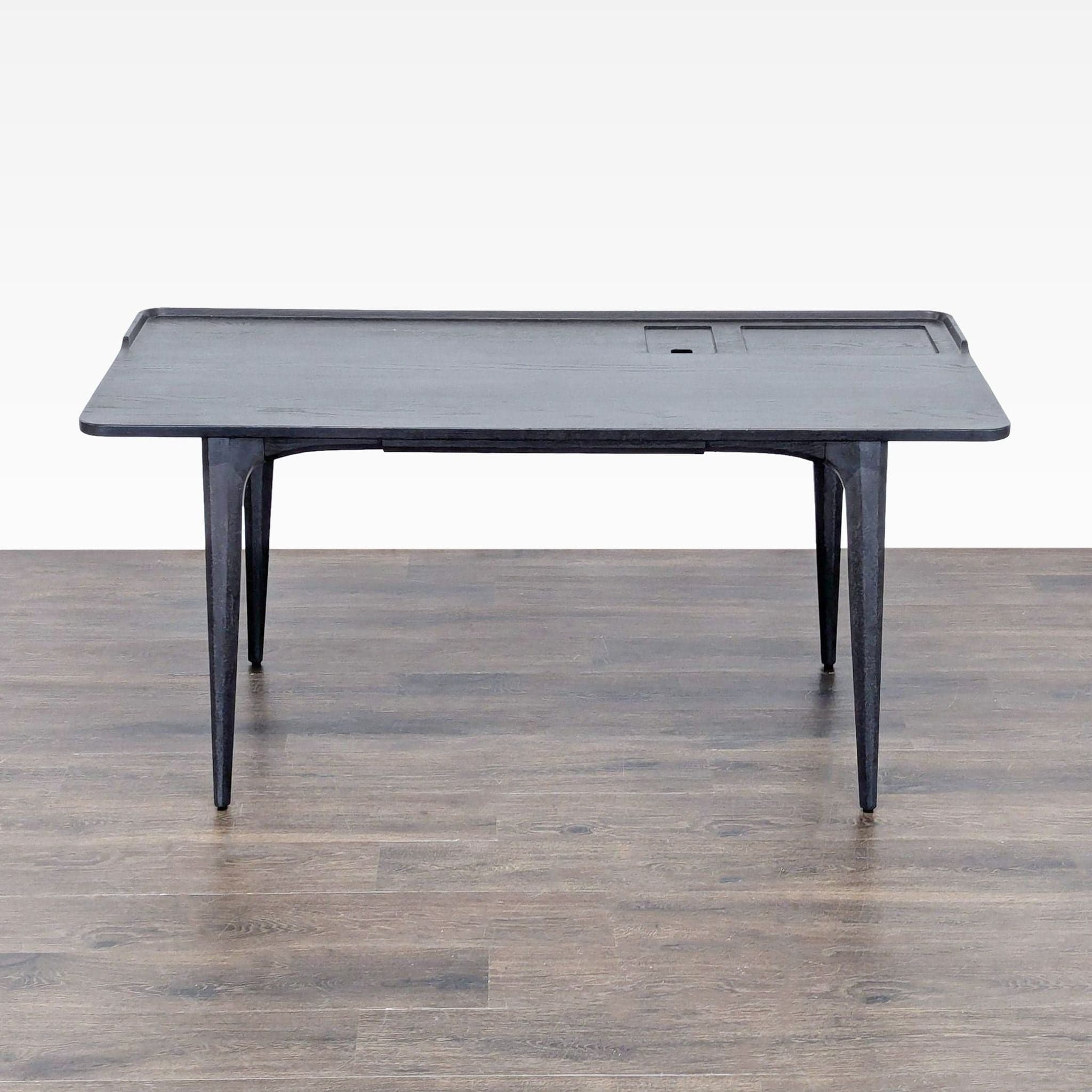 Modern Black Wood Desk with Clean Lines and Raised Edge - Thumbnail 2