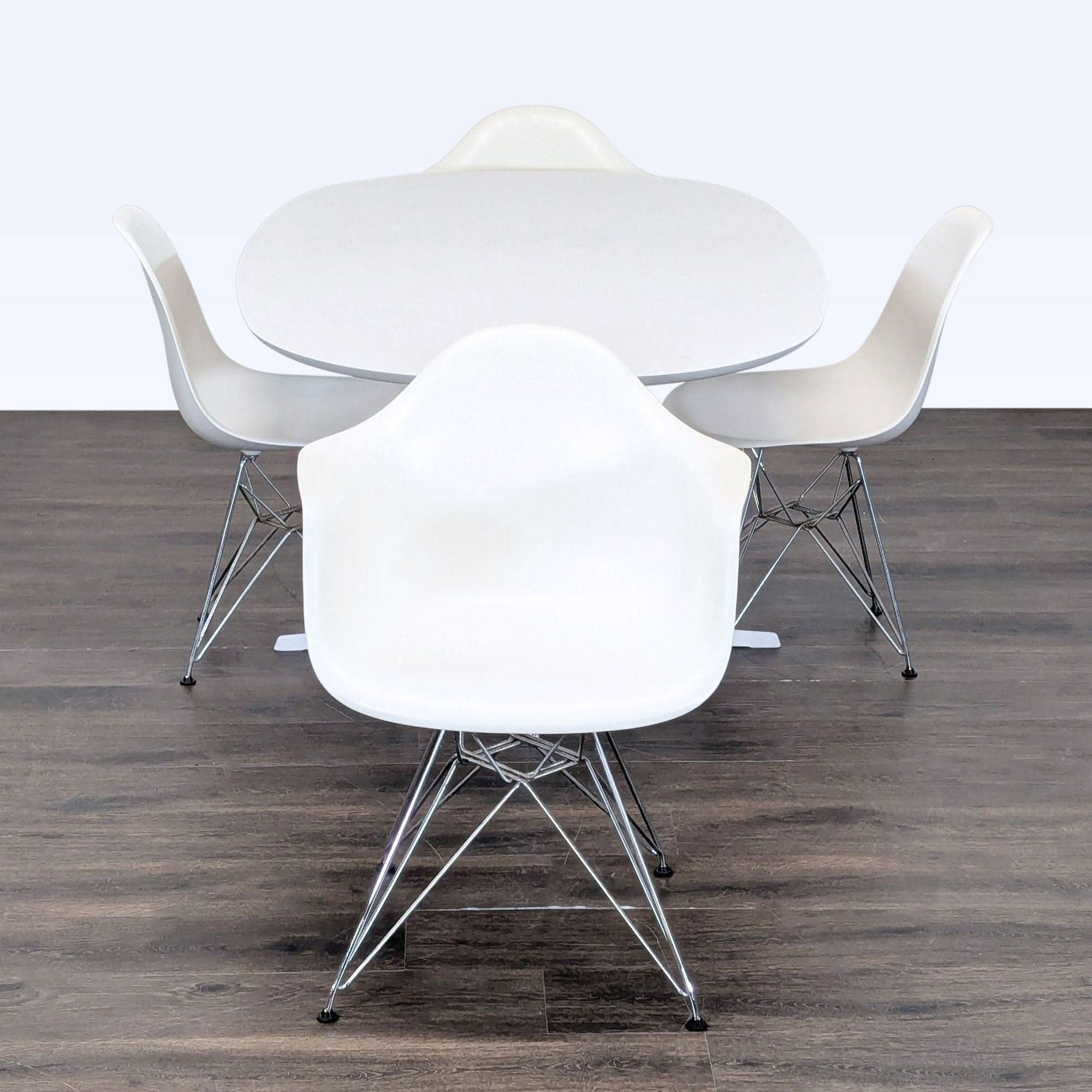 Eames Eolo Modern White Dining Set with Oval Table and 4 Eiffel Chairs - Thumbnail 4