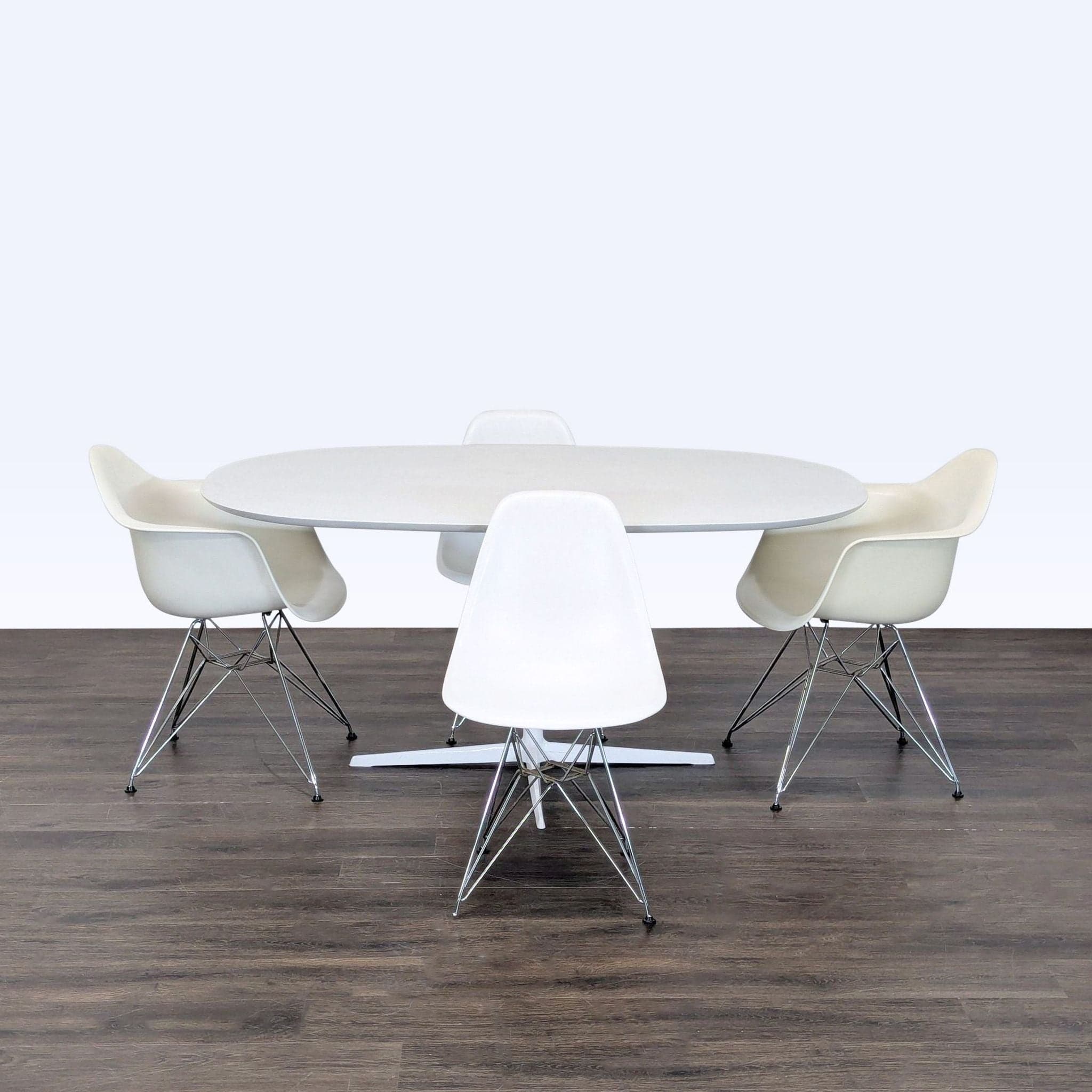 Eames Eolo Modern White Dining Set with Oval Table and 4 Eiffel Chairs - Image 1