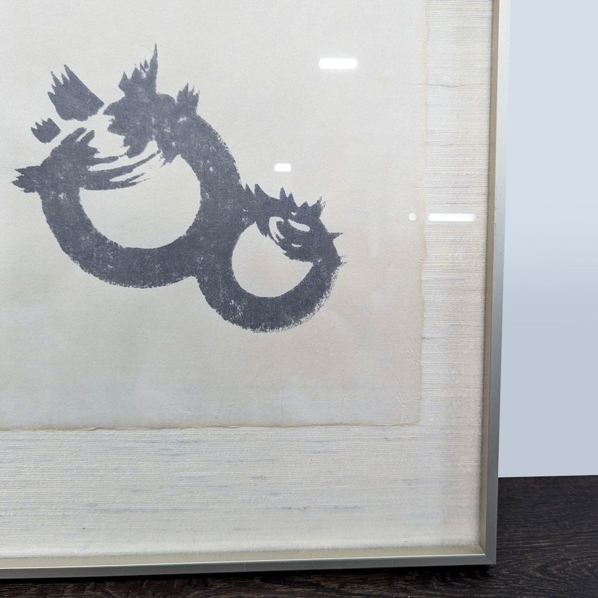 Original Asian Ink on Silk Painting – Abstract Calligraphic Circles w/ Artist Seal (Framed) - Thumbnail 2