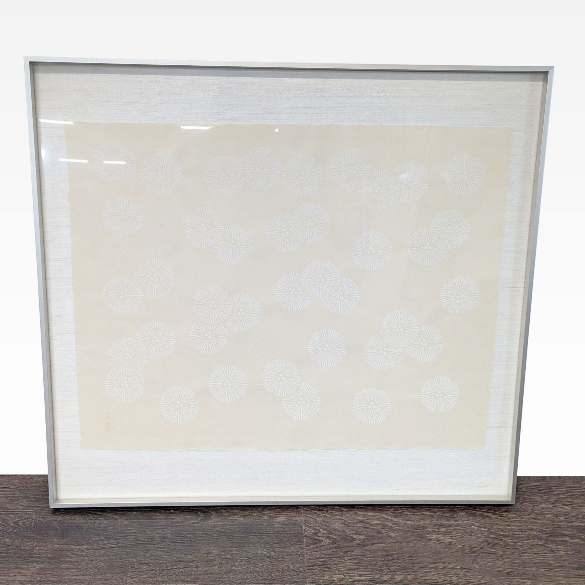 Framed Asian Ink on Silk – Minimalist Radial Pattern Composition (Abstract Circles) - Image 1