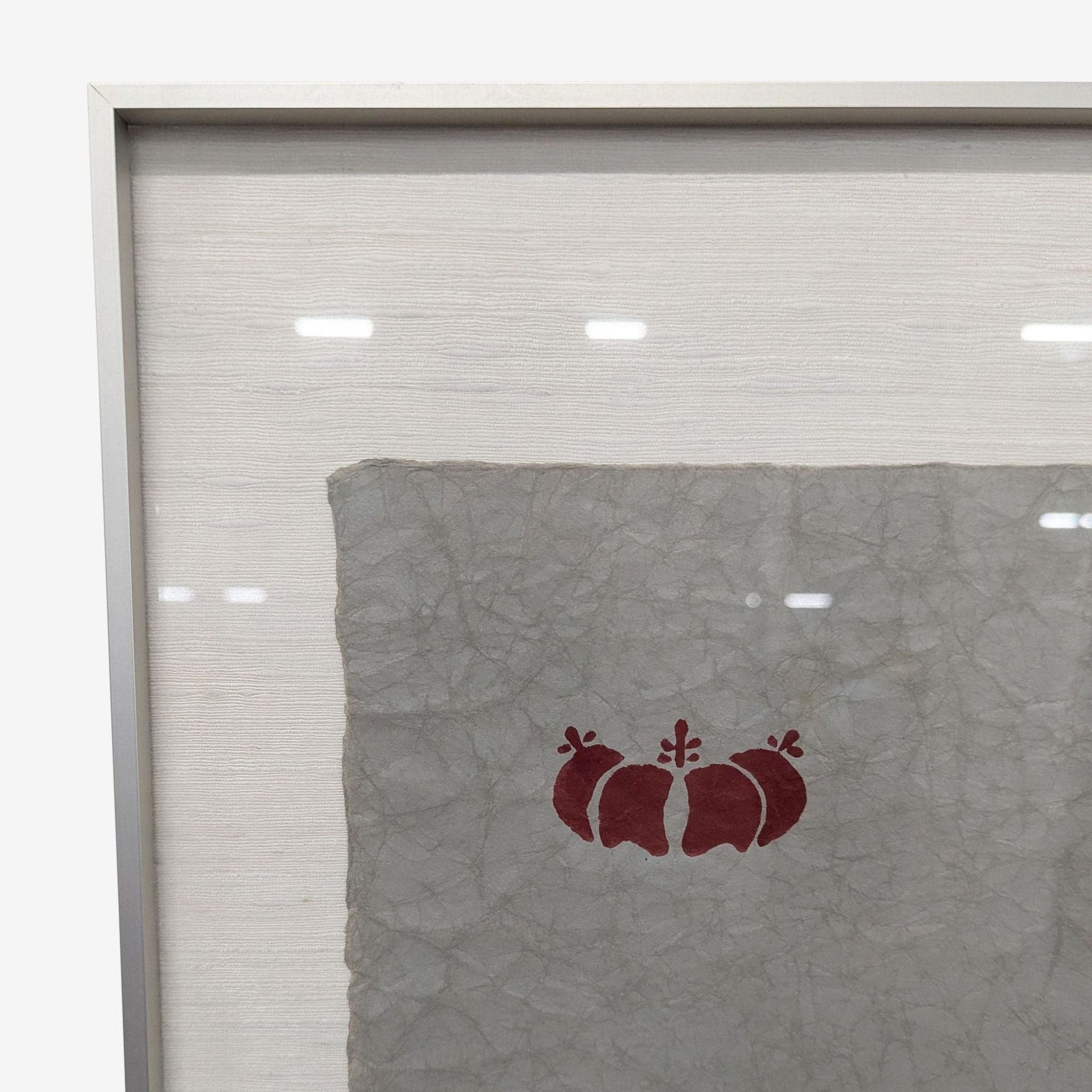 Framed Japanese Style Print with Red Pomegranate Pattern on Textured Paper - Thumbnail 4