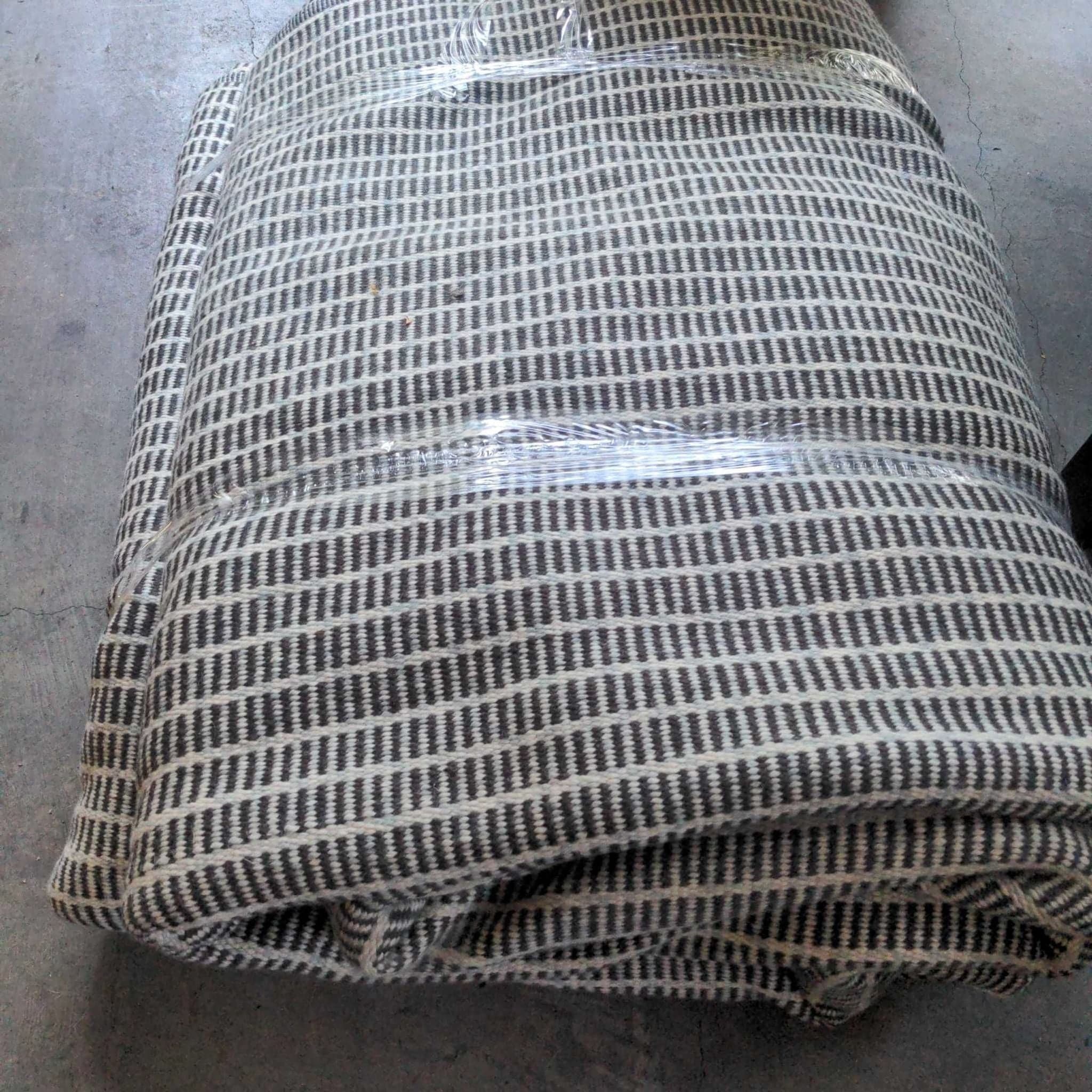 Extra Large Modern Black and White Striped19’3” x 16’2” Flatweave Wool Rug - Thumbnail 3