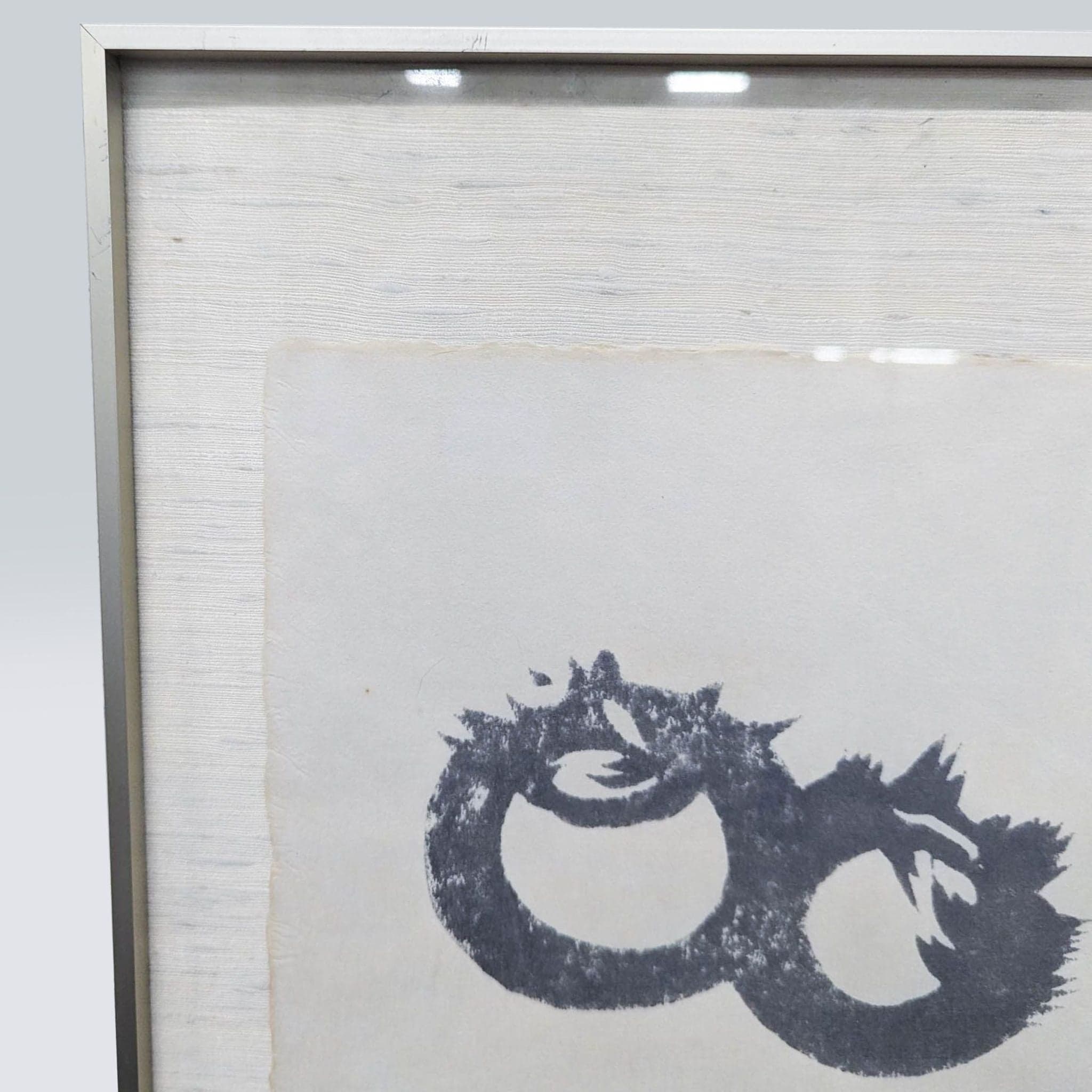 Original Asian Ink on Silk Painting – Abstract Calligraphic Circles w/ Artist Seal (Framed) - Thumbnail 4