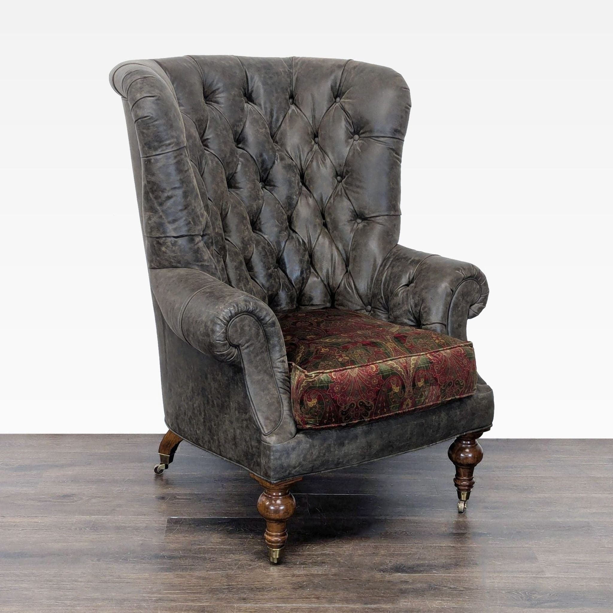 Lillian August Tufted Leather & Fabric Club Chair - Thumbnail 2