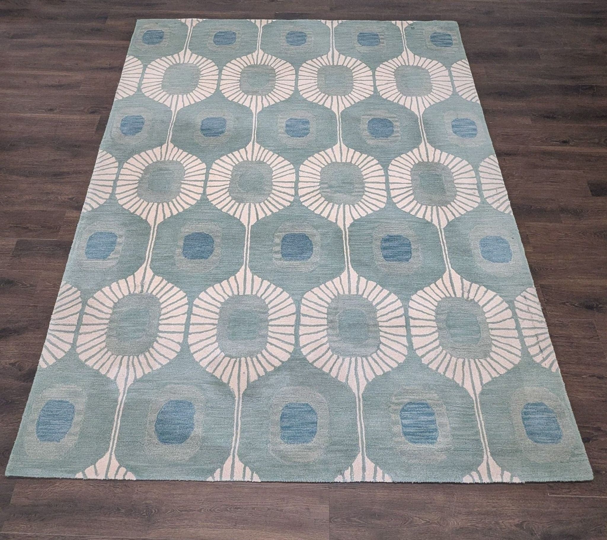 Bashian Chelsea Modern Geometric Blue and Cream 7.6’ x 9.6’ Area Rug - Image 1