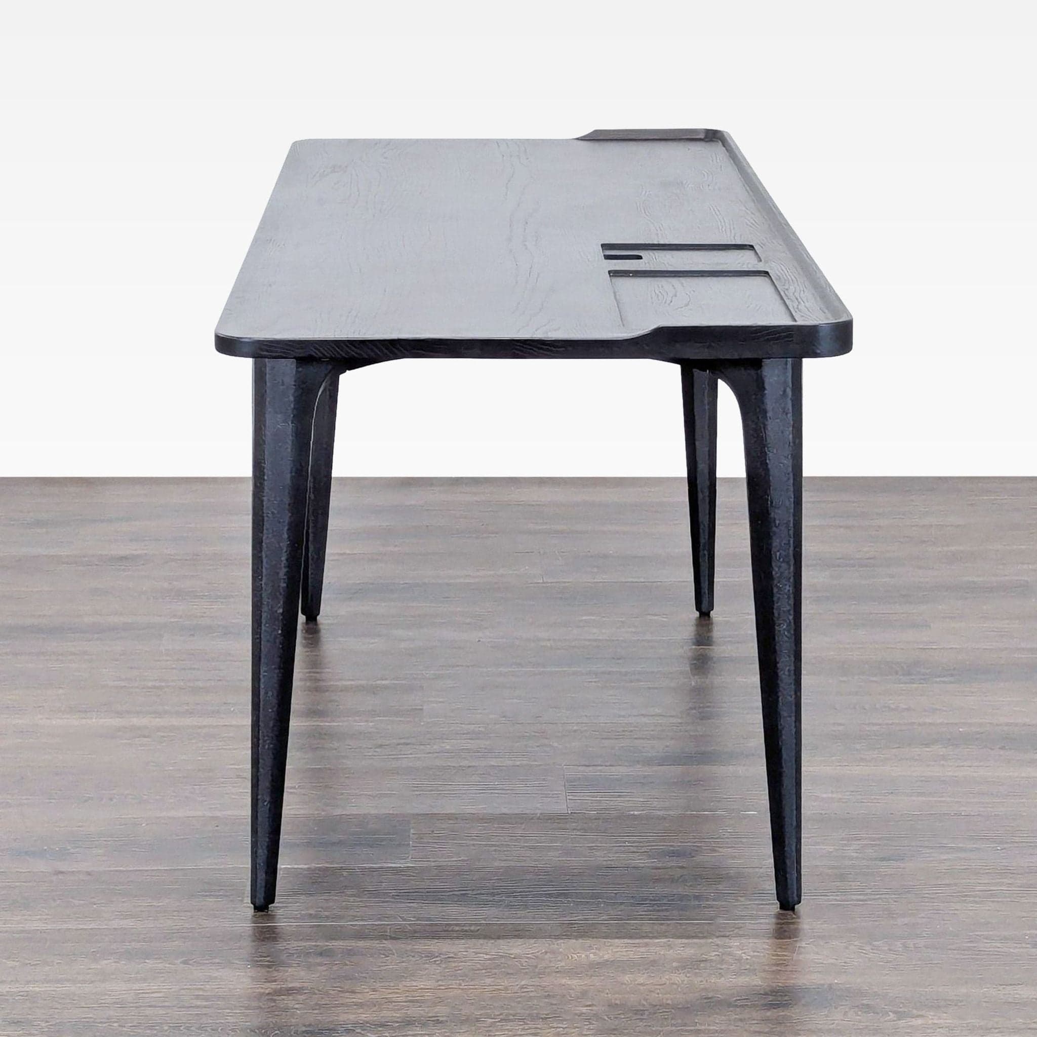 Modern Black Wood Desk with Clean Lines and Raised Edge - Thumbnail 5