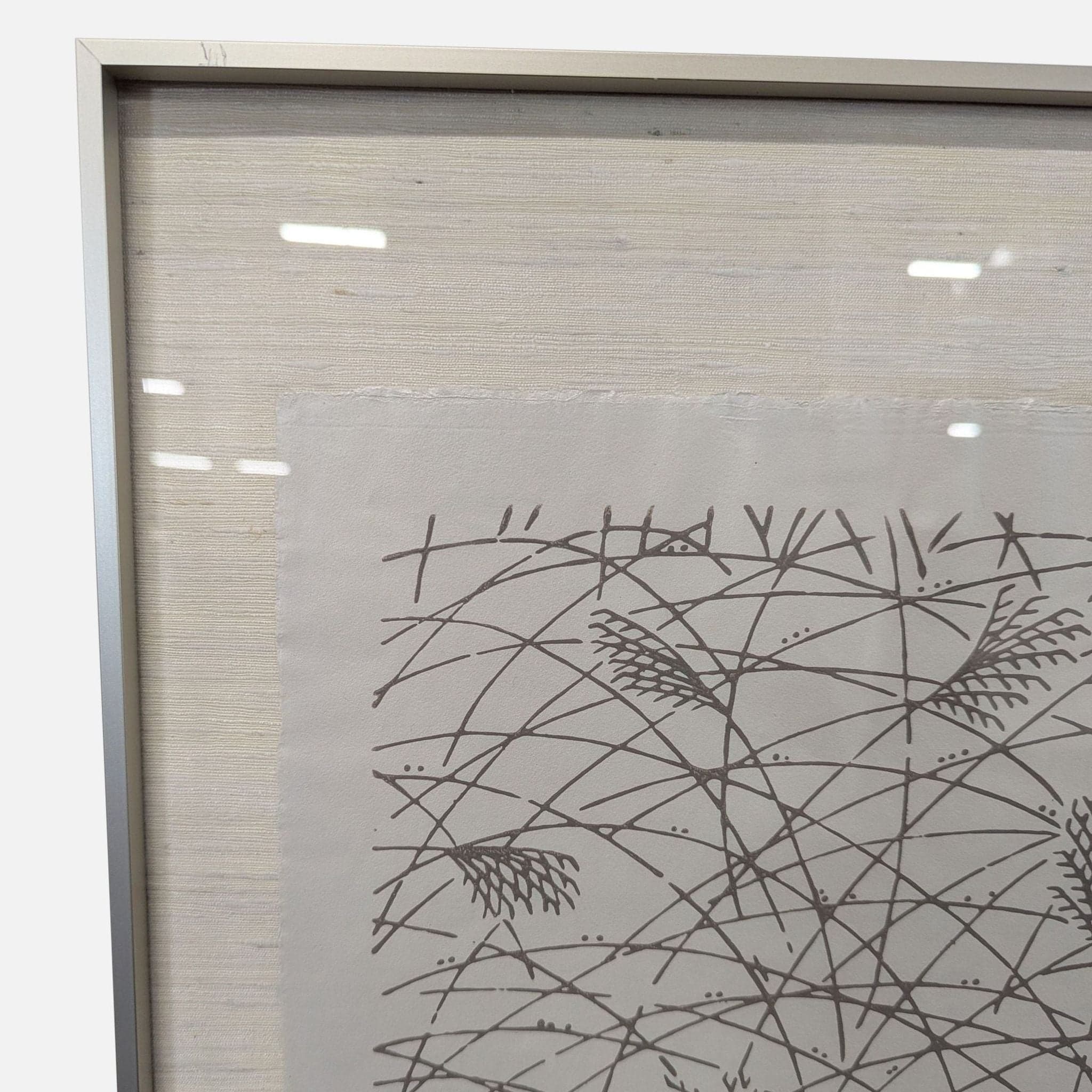 Framed Asian Ink on Silk – Minimalist Reed Landscape w/ Artist Seal - Thumbnail 4