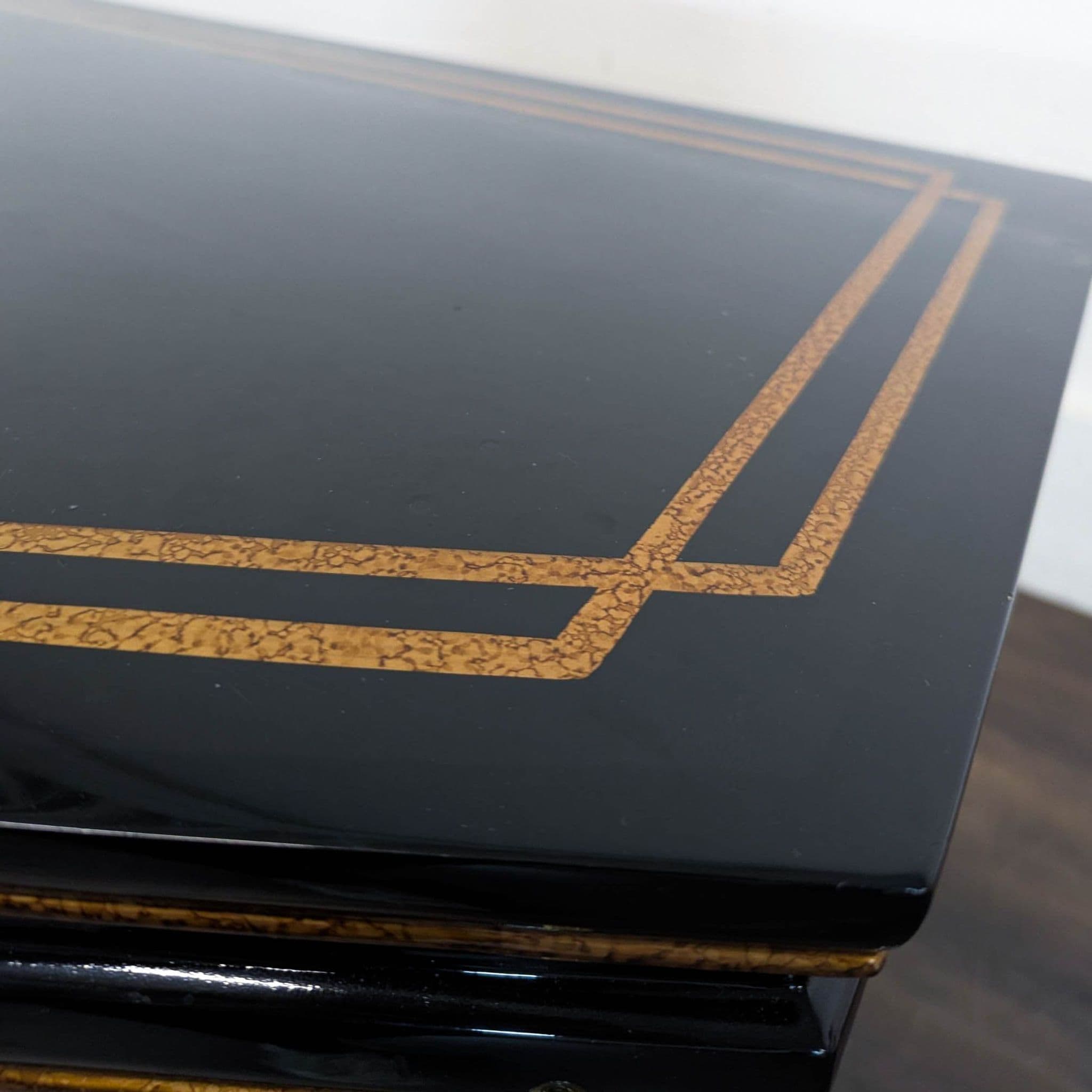 Black Lacquer Chinoiserie Hollywood Regency Credenza with Gold Detailing - Thumbnail 6