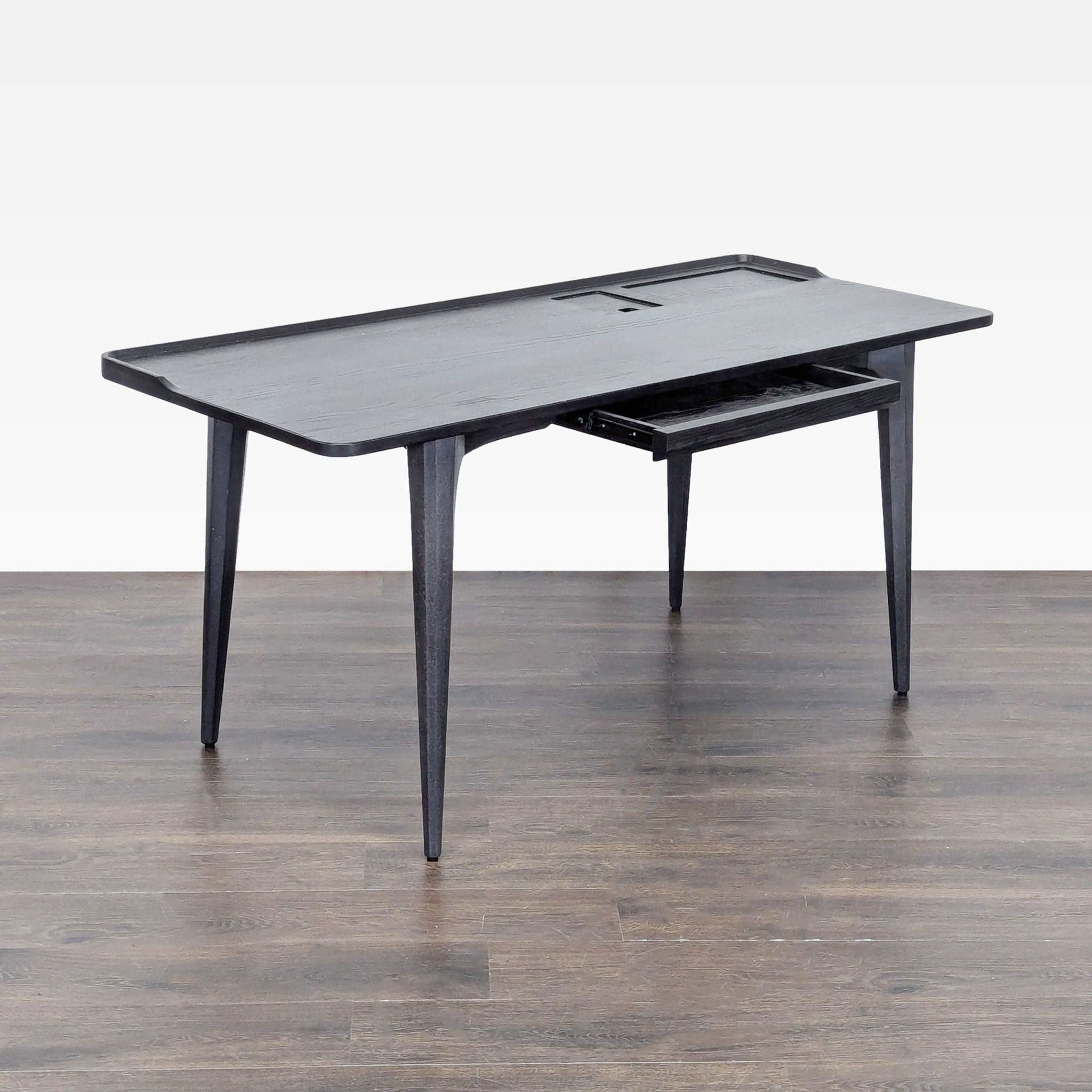 Modern Black Wood Desk with Clean Lines and Raised Edge - Thumbnail 9