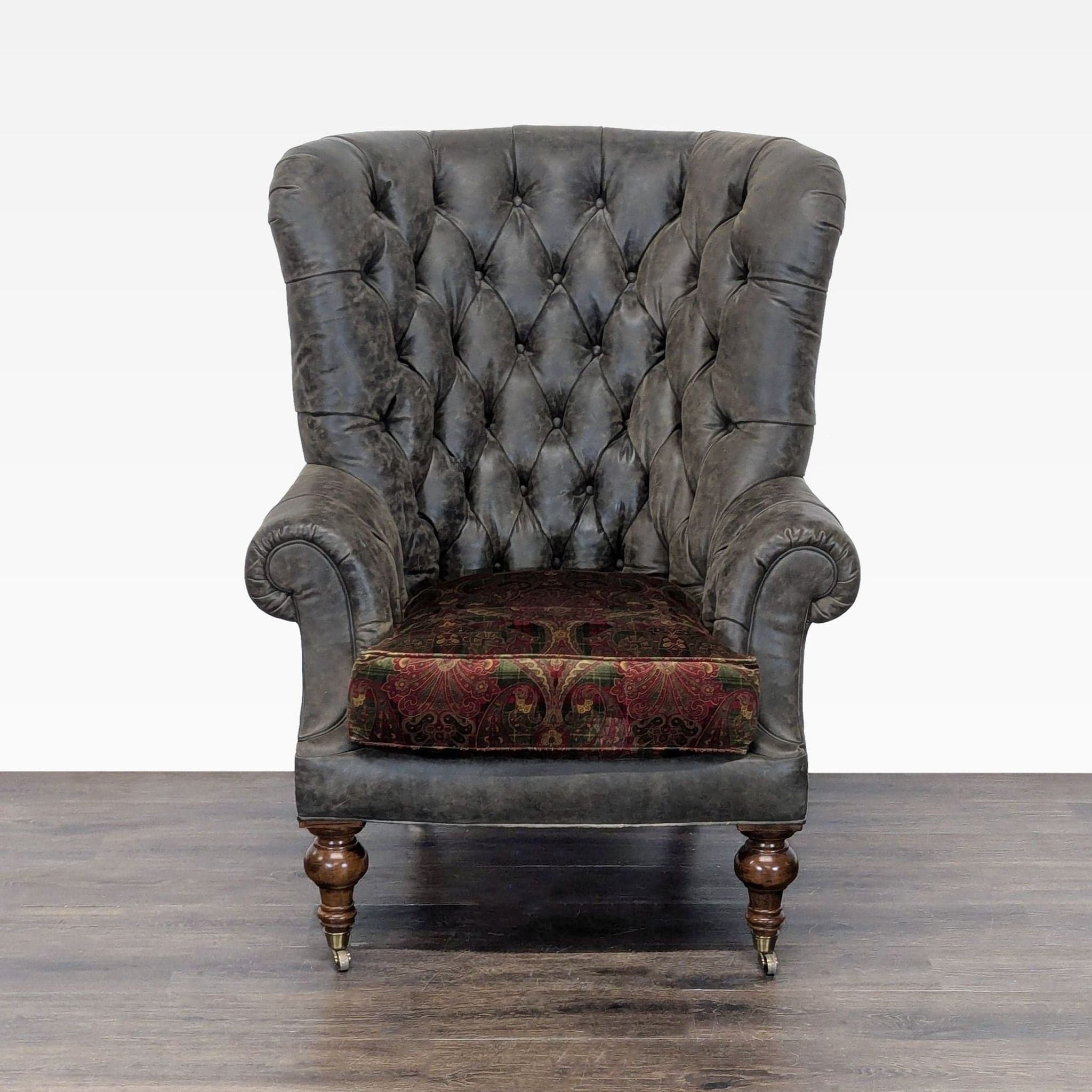 Lillian August Tufted Leather & Fabric Club Chair - Image 1