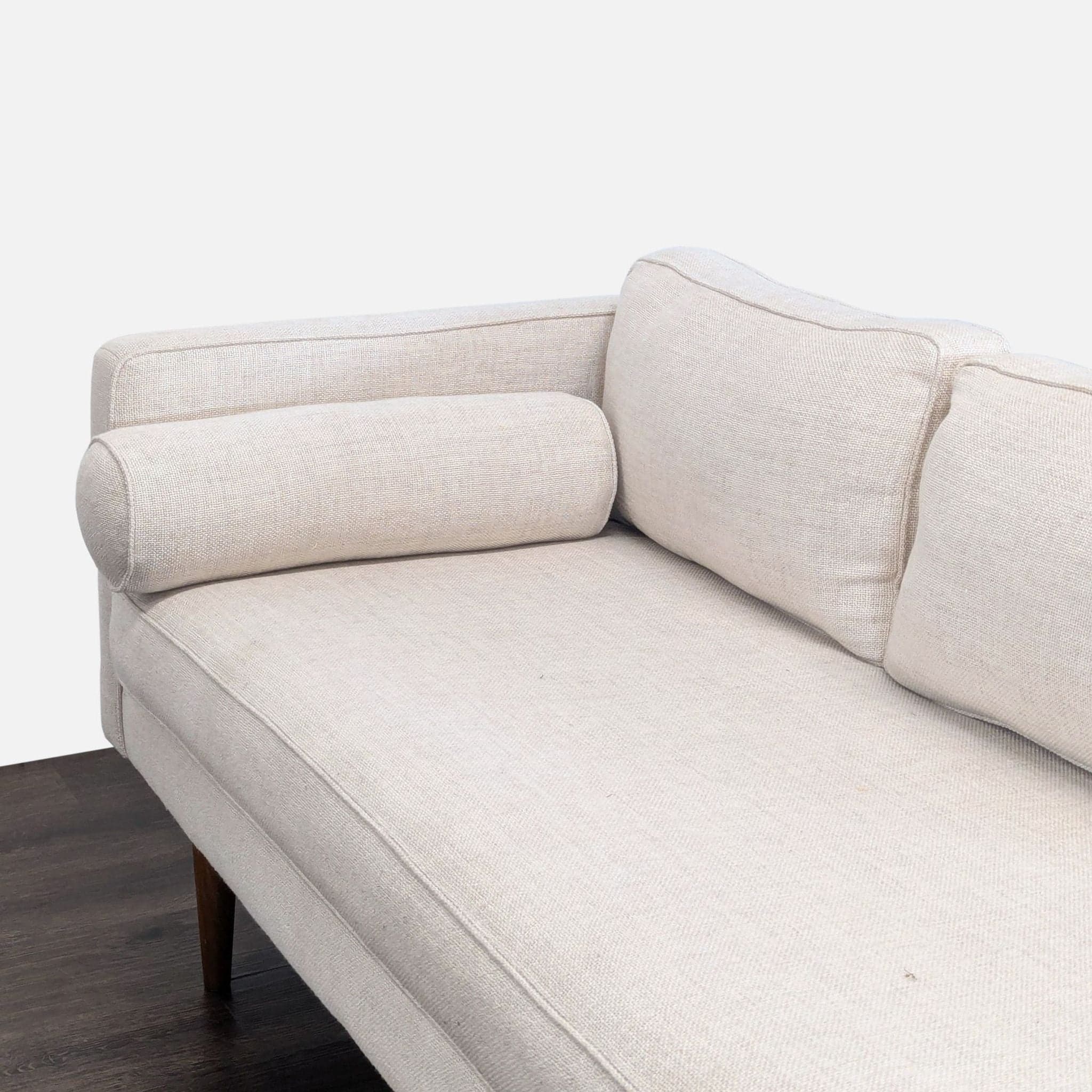 West Elm Monroe Modern Light Beige Chaise Sofa with Bolster Pillow - Thumbnail 4