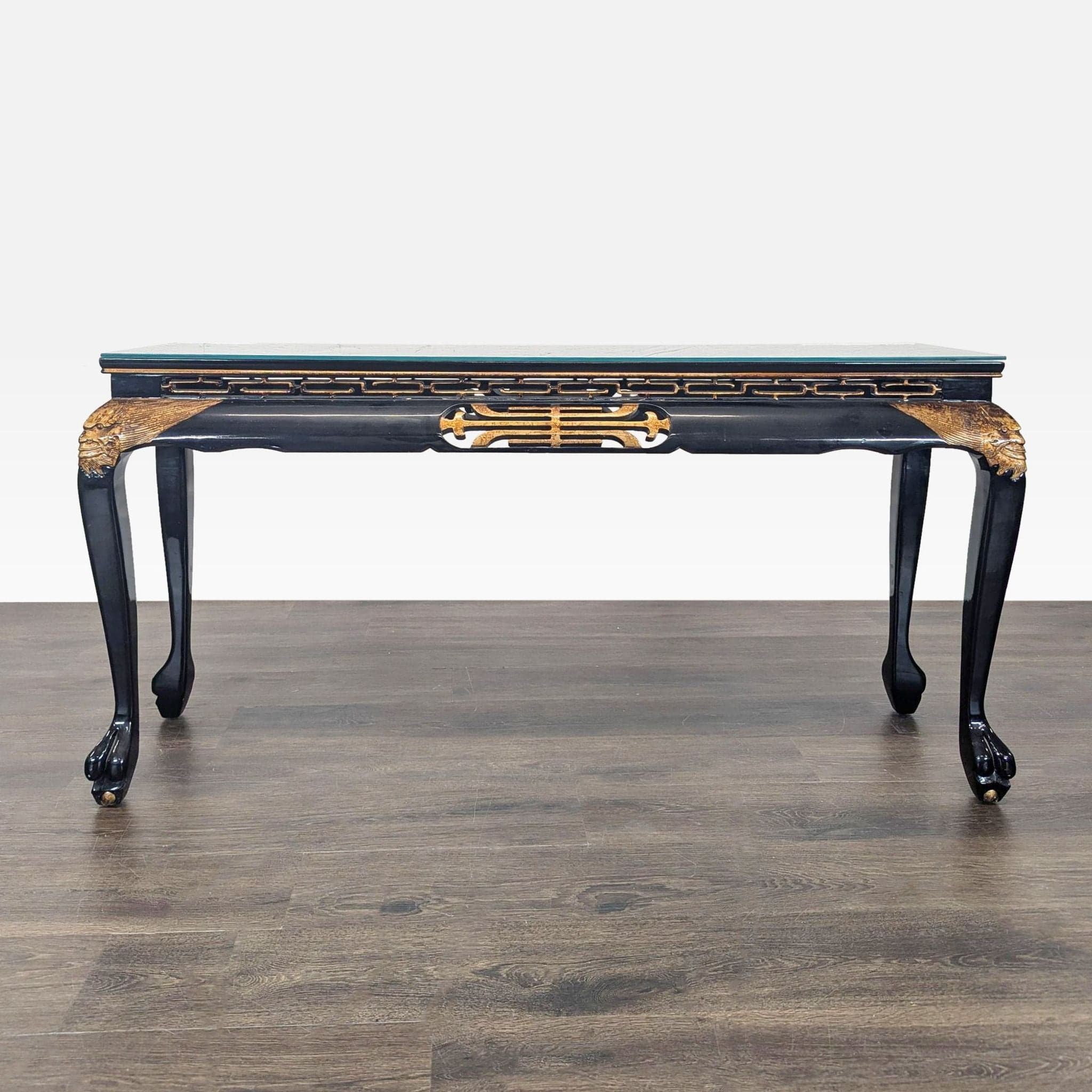 Custom Black Lacquer Chinoiserie Console Table - Image 1