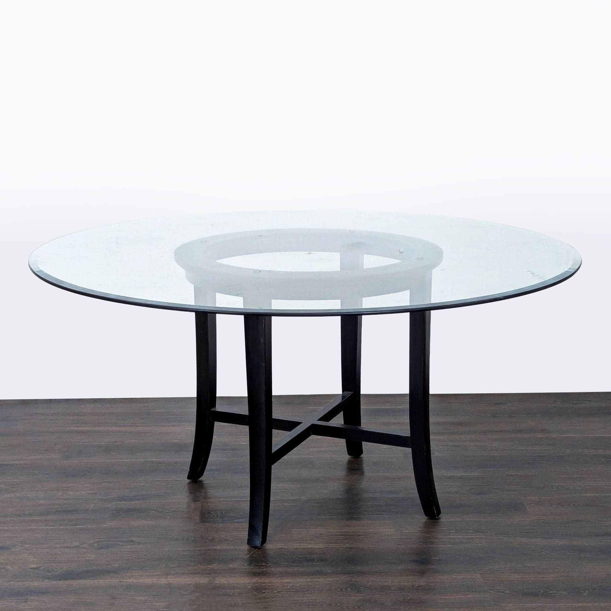 Glass Top Round Dining Table on Wood Base - Image 1