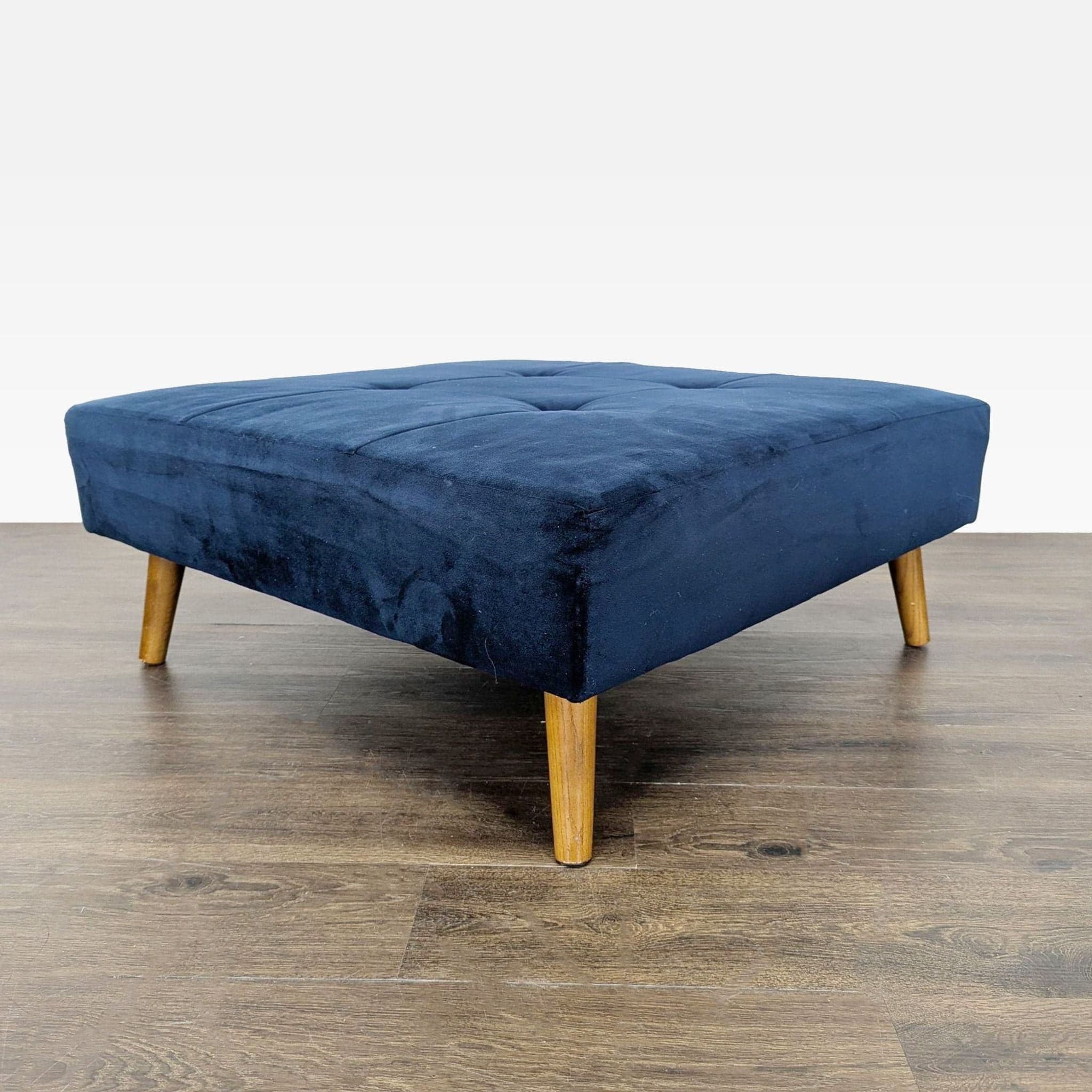Tufted Ottoman on Wood Legs - Image 1