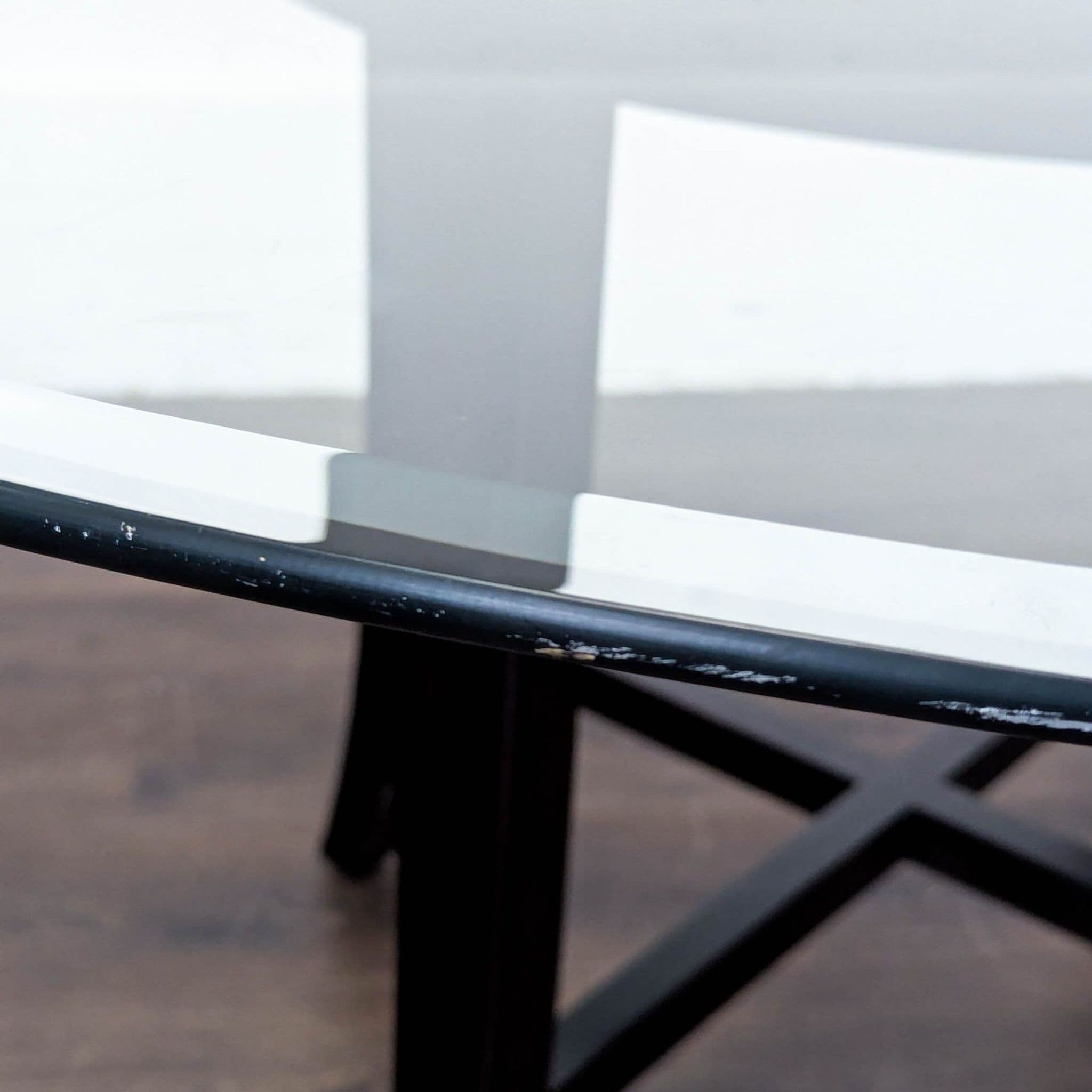 Glass Top Round Dining Table on Wood Base - Thumbnail 5