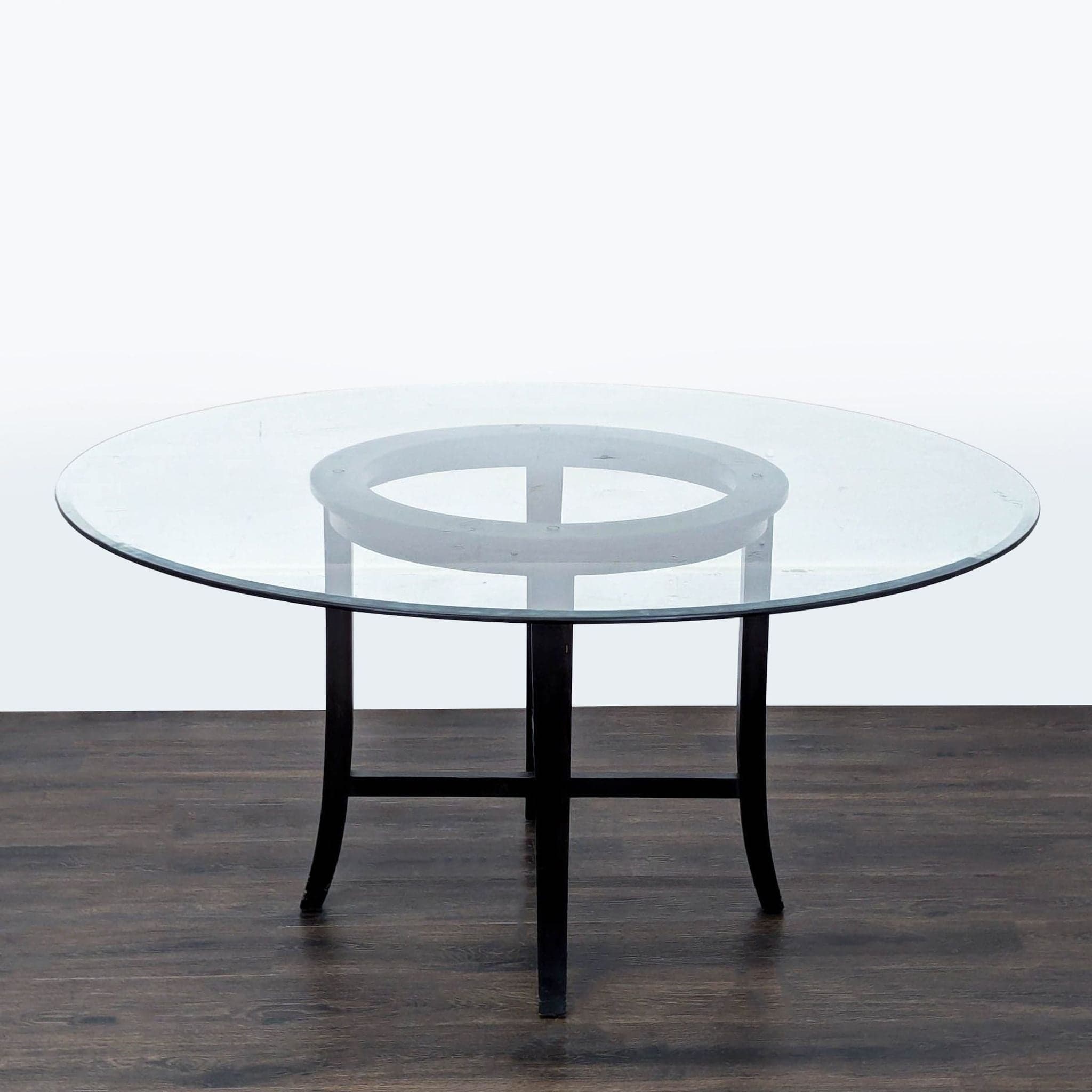 Glass Top Round Dining Table on Wood Base - Thumbnail 3