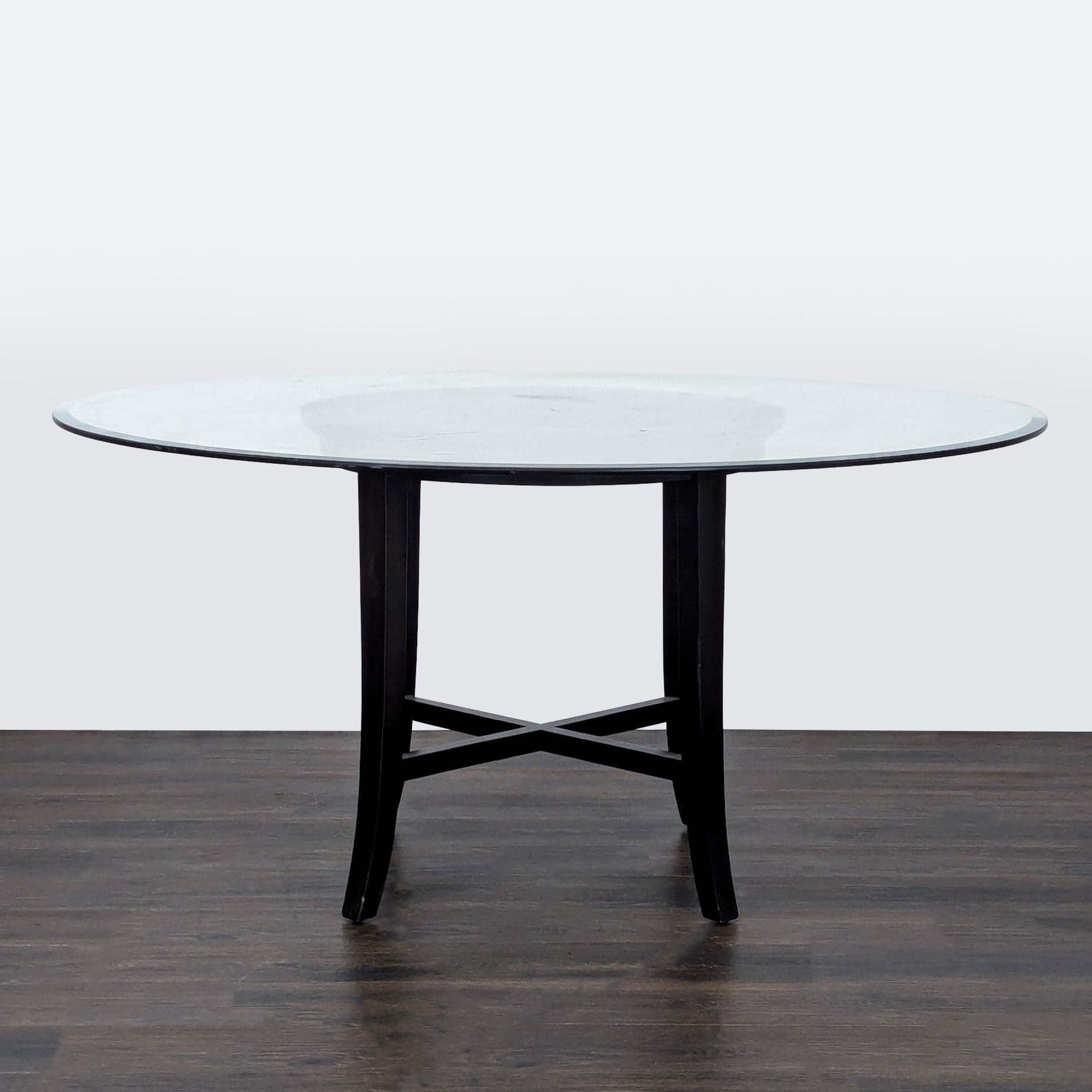Glass Top Round Dining Table on Wood Base - Thumbnail 4