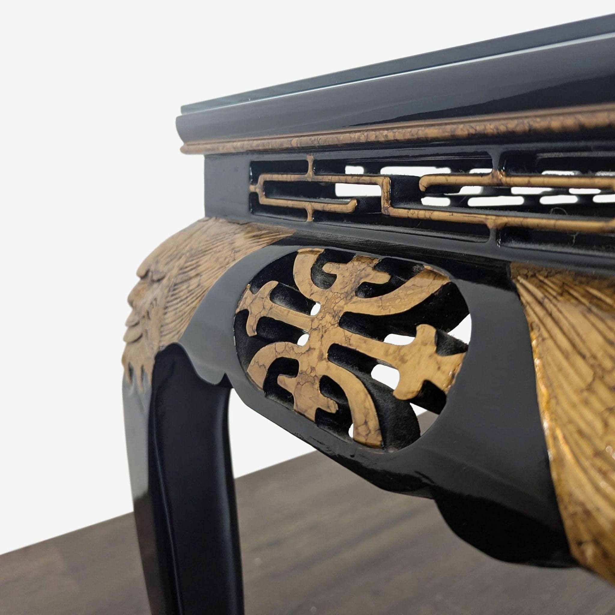 Custom Black Lacquer Chinoiserie Console Table - Thumbnail 3