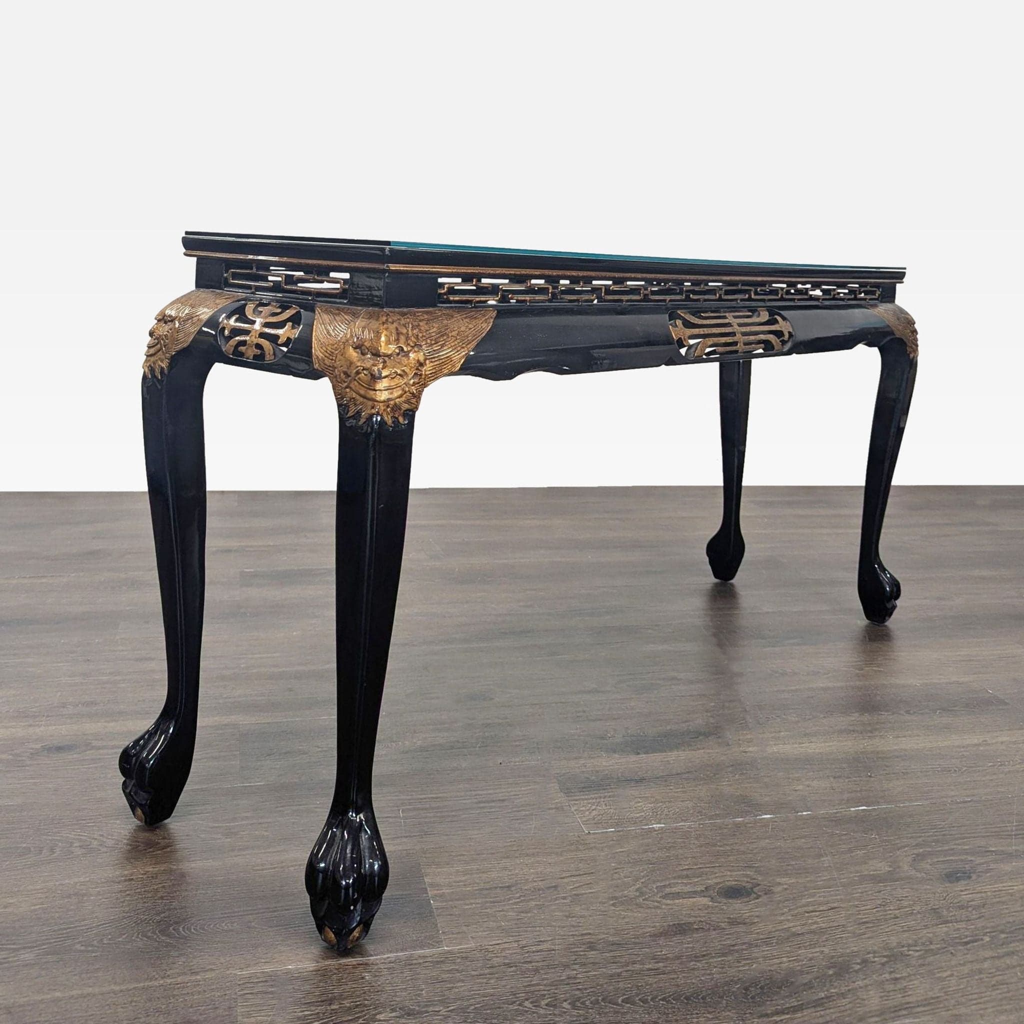 Custom Black Lacquer Chinoiserie Console Table - Thumbnail 5
