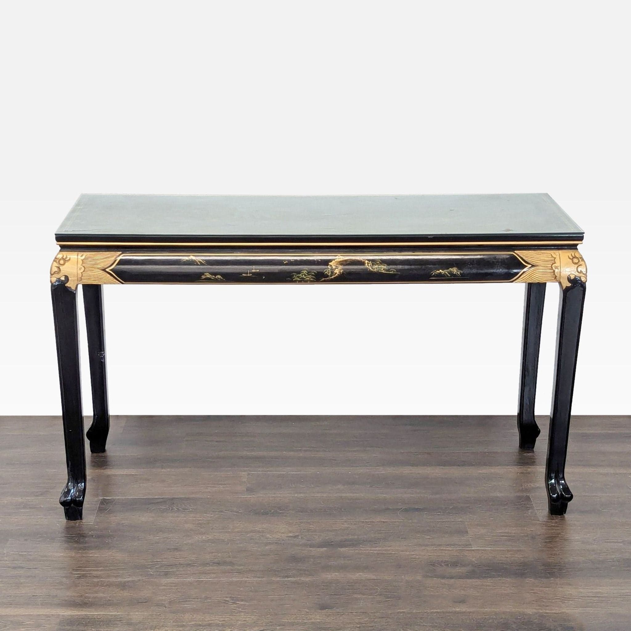 Custom Black Lacquer Chinoiserie Console Table - Thumbnail 7