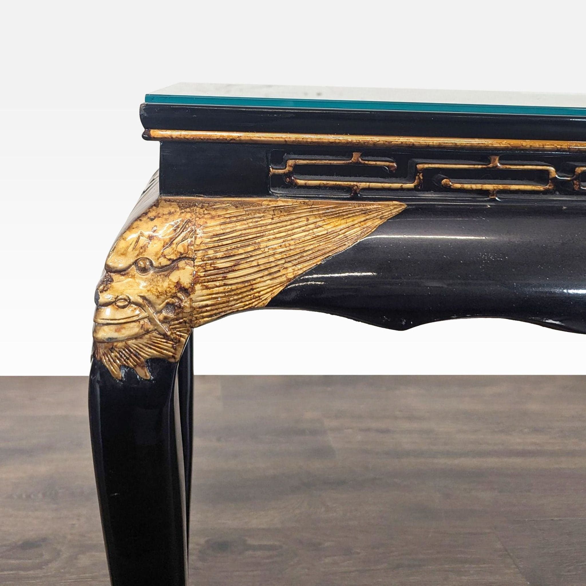 Custom Black Lacquer Chinoiserie Console Table - Thumbnail 2