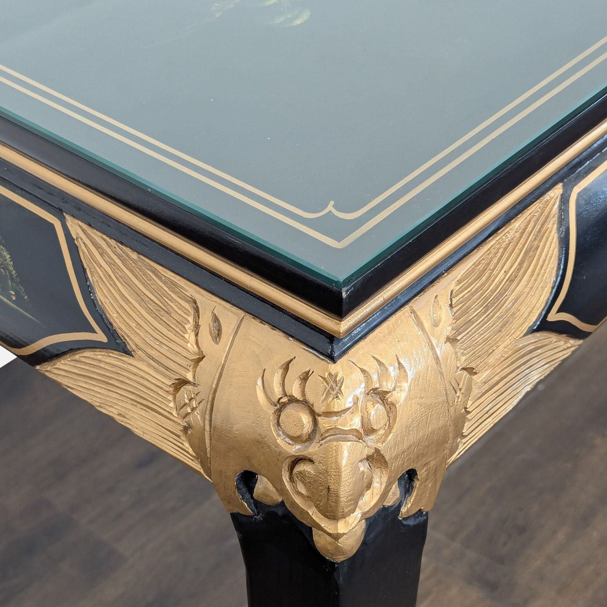 Custom Black Lacquer Chinoiserie Console Table - Thumbnail 4
