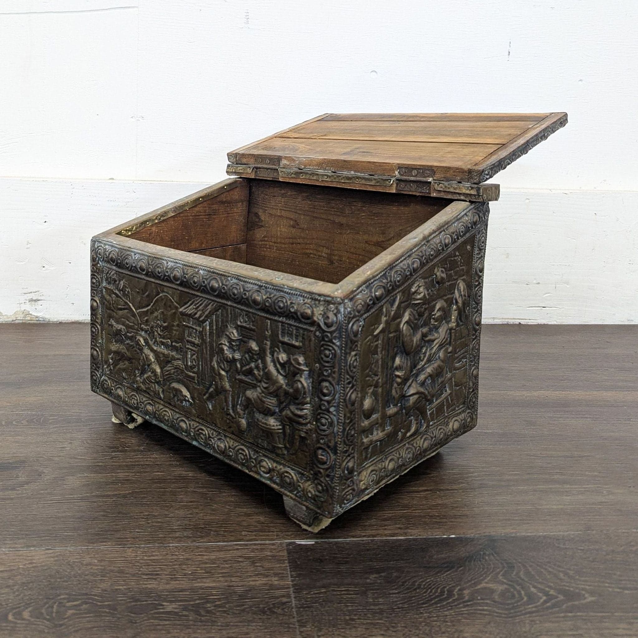 Antique Embossed Metal Firewood/Coal Box - Thumbnail 2