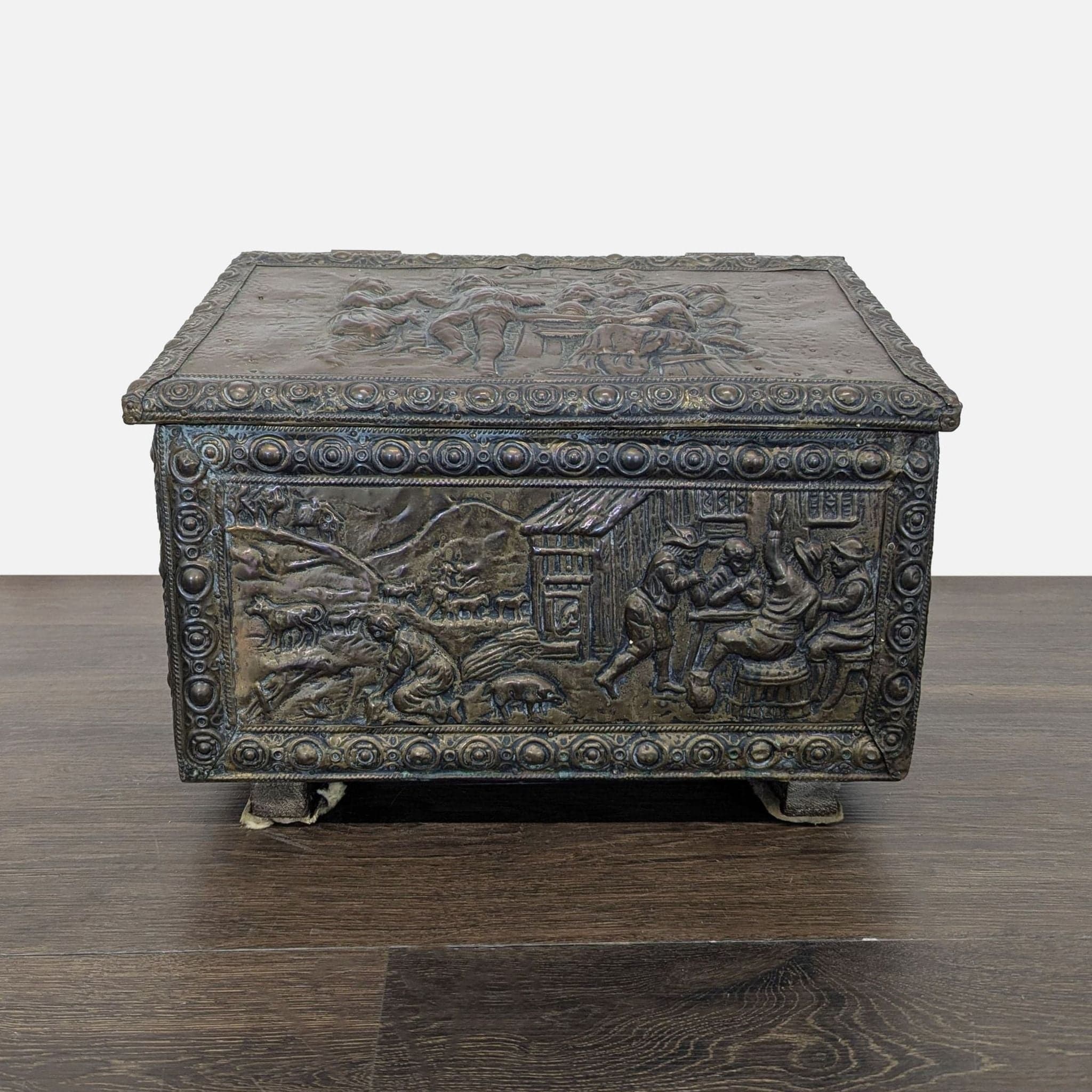 Antique Embossed Metal Firewood/Coal Box - Image 1