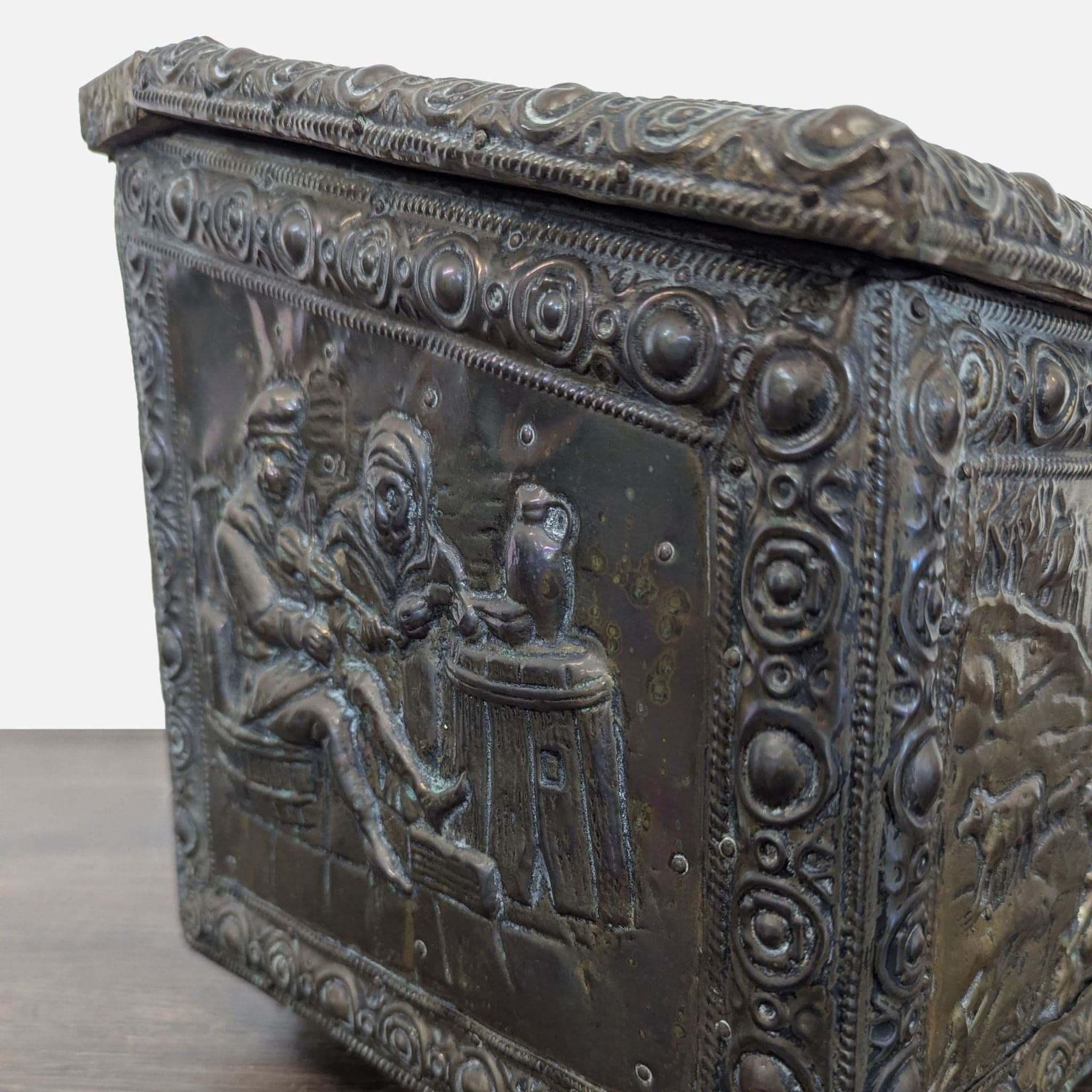 Antique Embossed Metal Firewood/Coal Box - Thumbnail 6