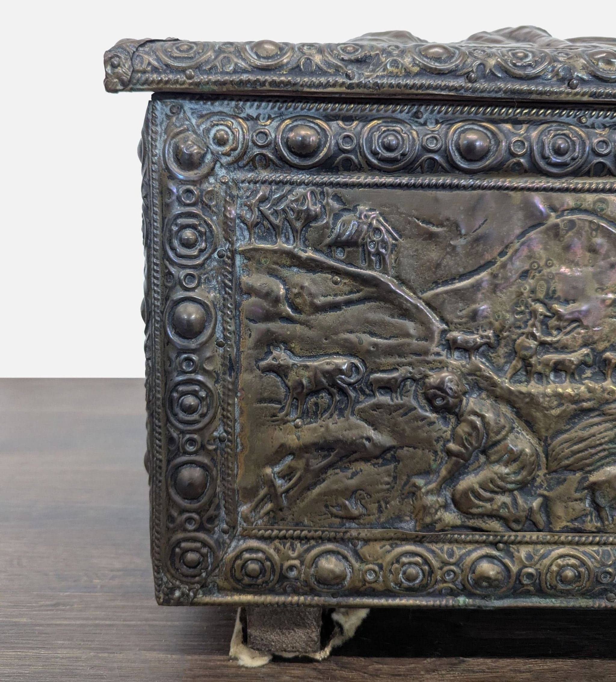 Antique Embossed Metal Firewood/Coal Box - Thumbnail 4