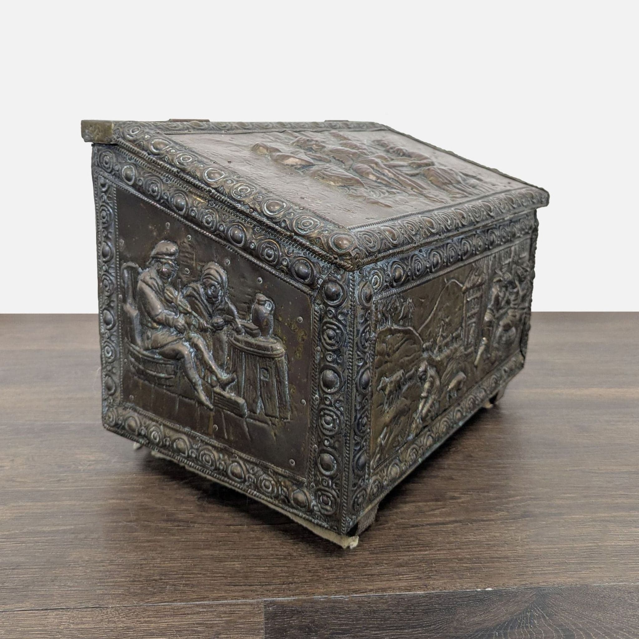 Antique Embossed Metal Firewood/Coal Box - Thumbnail 8