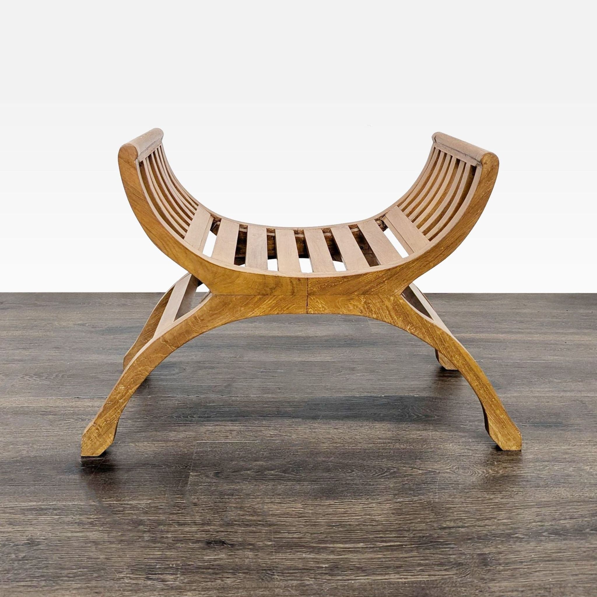 Mid-Century Style Slatted Wood Bench - Image 1
