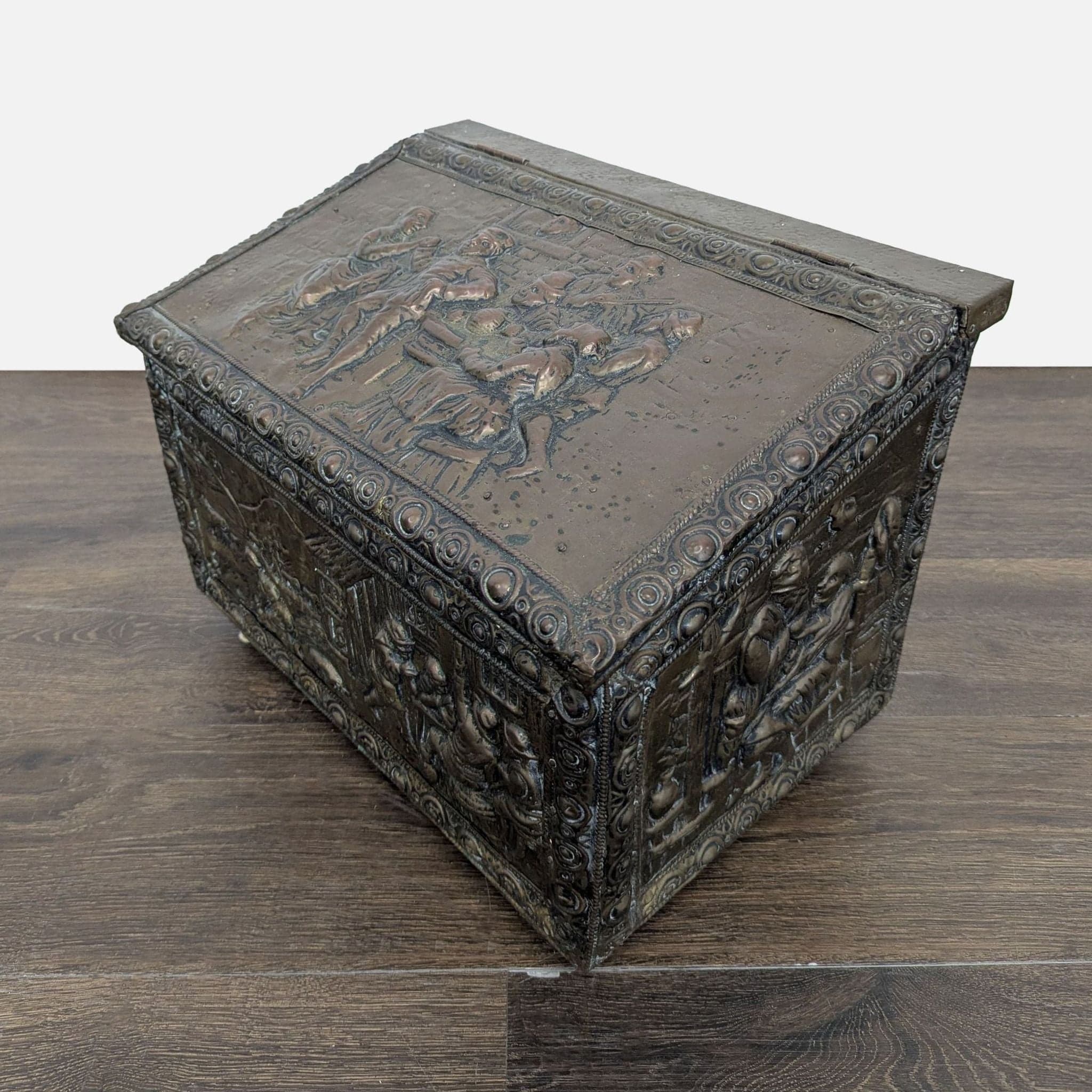 Antique Embossed Metal Firewood/Coal Box - Thumbnail 12