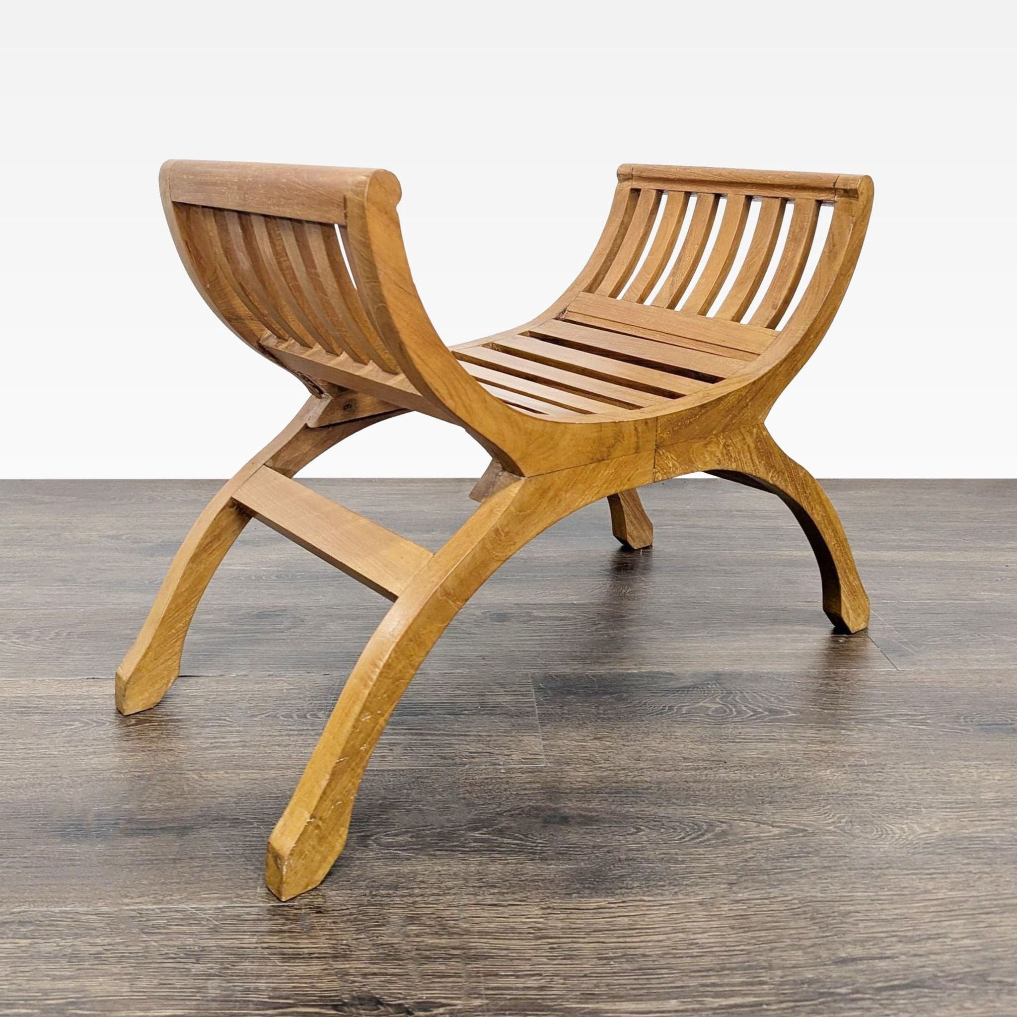 Mid-Century Style Slatted Wood Bench - Thumbnail 4