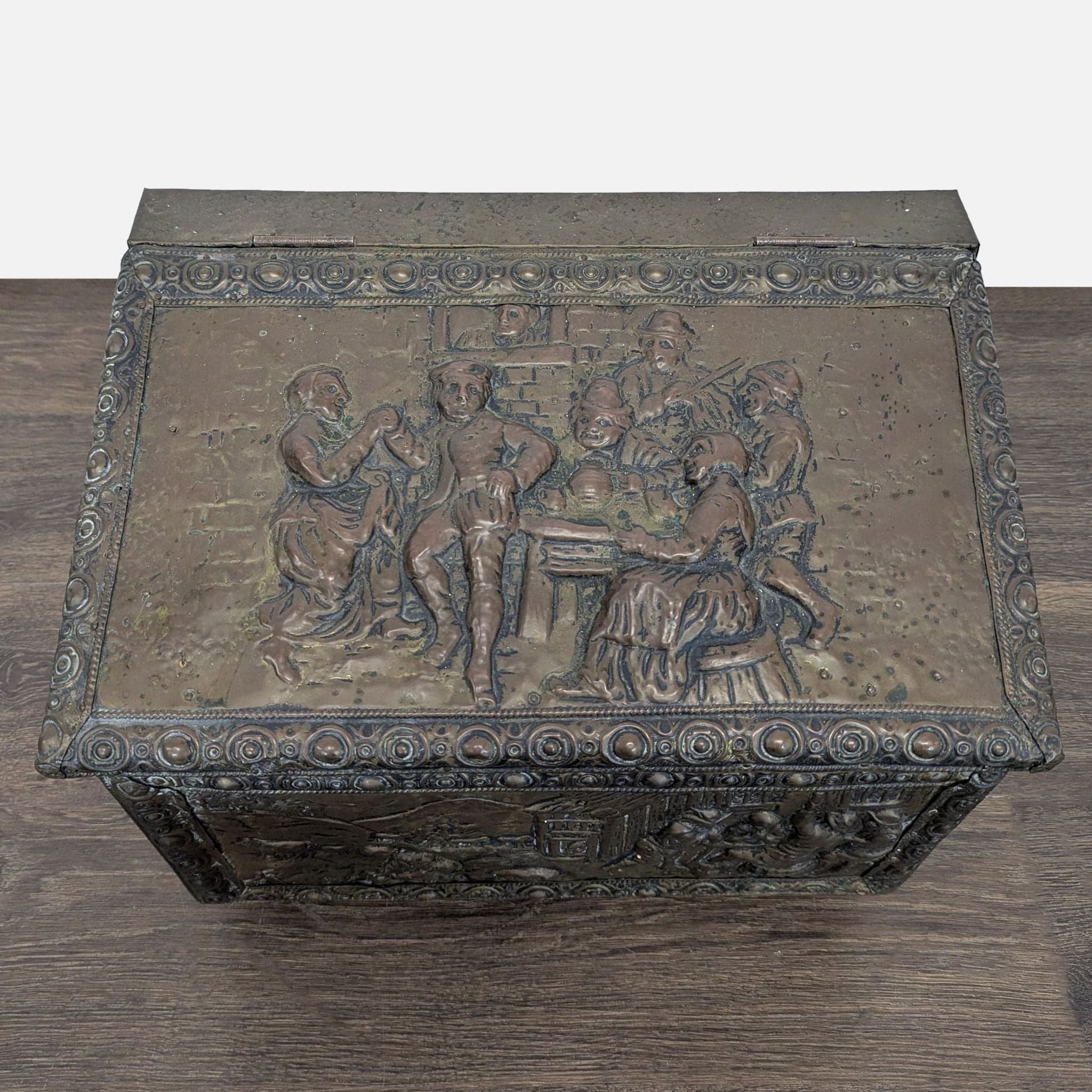 Antique Embossed Metal Firewood/Coal Box - Thumbnail 5