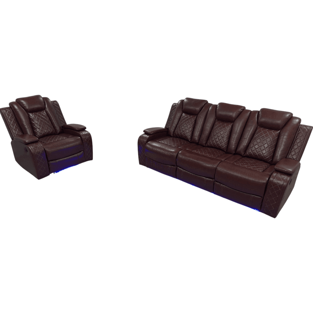 Winston Porter Charolett Breathing Leather Power Recliner Sofa with USB Ports Couch and Chair Set - Thumbnail 2