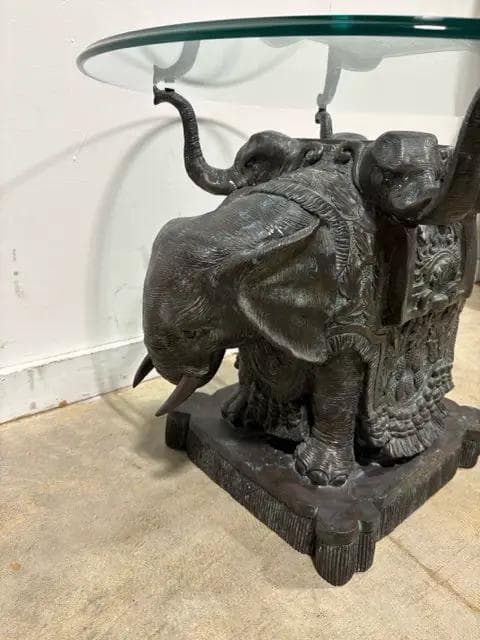 Maitland Smith Bronze Elephant Side Table With Glass Top - Thumbnail 3