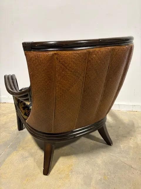 Palacek Wicker Back Brown Floral Chair With Ottoman - Thumbnail 4