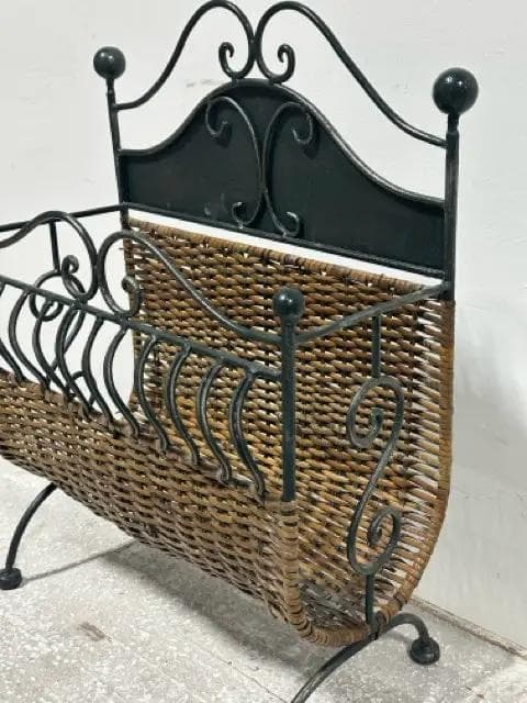Green Metal And Wicker Magazine Holder - Thumbnail 2