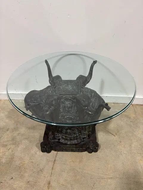 Maitland Smith Bronze Elephant Side Table With Glass Top - Image 1