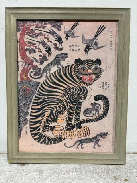 Tiger, Magpies And Cub Framed Print Artwork - Image 1