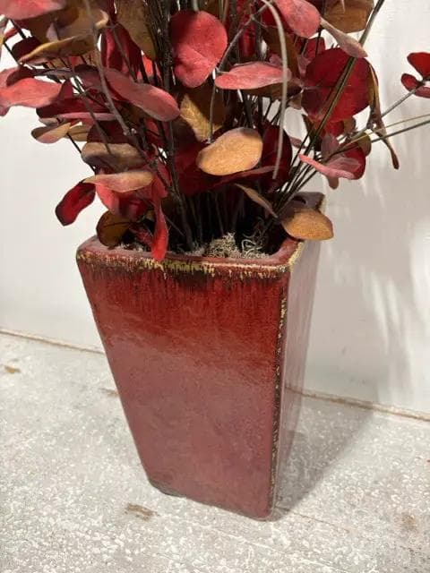 Red Pottery Vase With Faux Eucalyptus - Thumbnail 2
