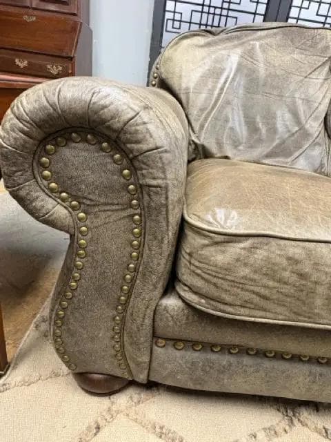 Lane Brown Leather Sofa With Brass Nailheads - Thumbnail 2